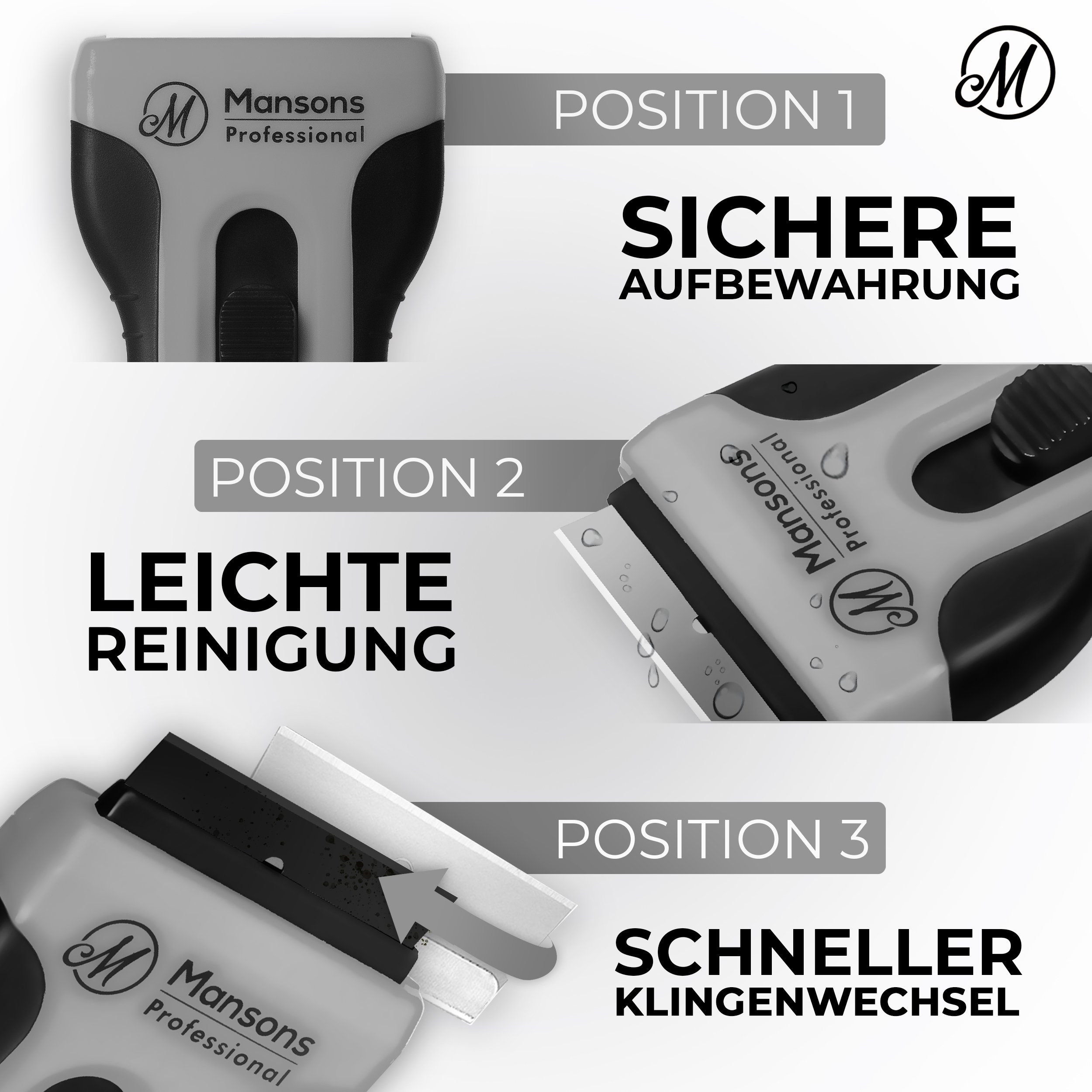 Mansons Glasschaber Ceranfeldschaber mit 15 Klingen Ceran® Schaber für Kochfeld und Backofen, Set mit Aufbewahrungsbeutel – Bild 4 von 5