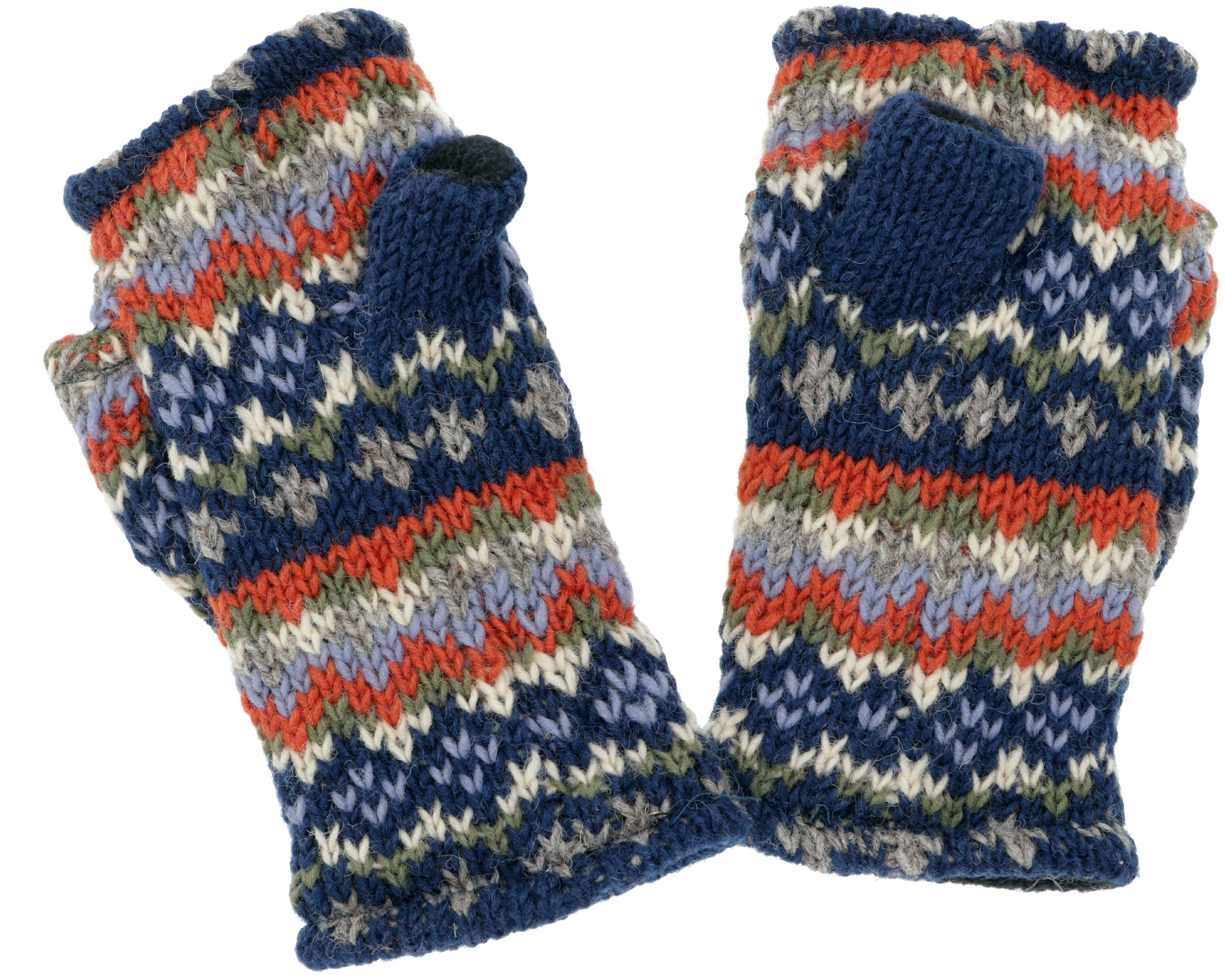 Strickhandschuhe Klapphandschuhe.. Guru-Shop Handgestrickte blau/bunt Handschuhe,