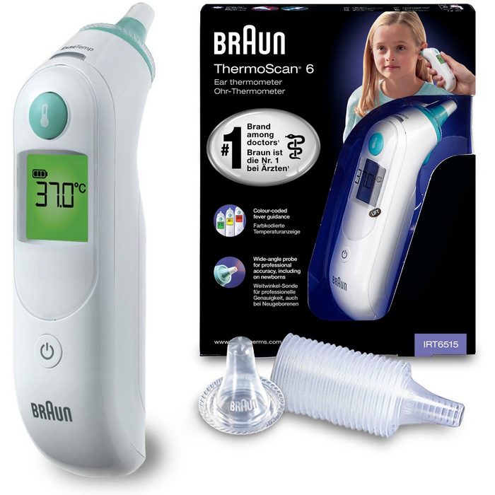 Braun Ohr-Fieberthermometer ThermoScan® 6 Ohrthermometer IRT6515 Inklusive 21 Einweg Schutzkappen