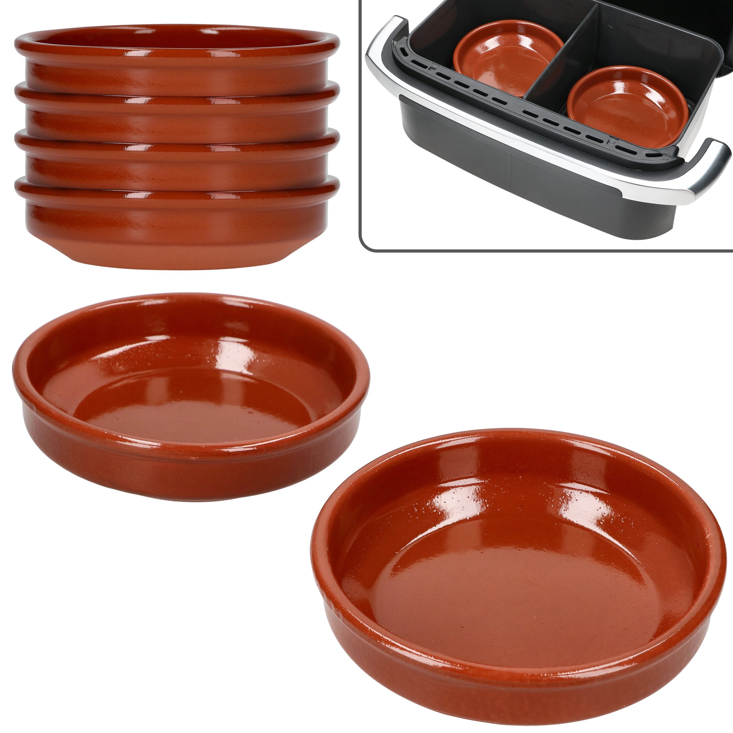 MamboCat Auflaufform MamboCat 6er Set Airfryer Tonschalen rund Ø16 cm 250ml Cazuela Tapas, Ton