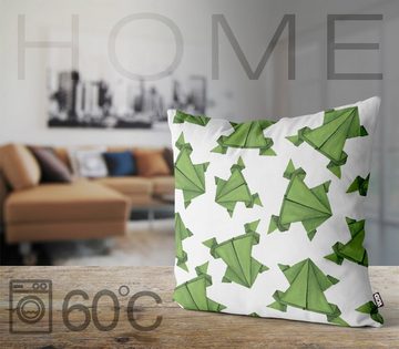 Kissenbezug, VOID (1 Stück), Sofa-Kissen Origami Frösche Hobby Deko Dekoration Muster grün Japan Falten Papier japanisch Asien Handwerk Basteln Kunst Kunsthandwerk