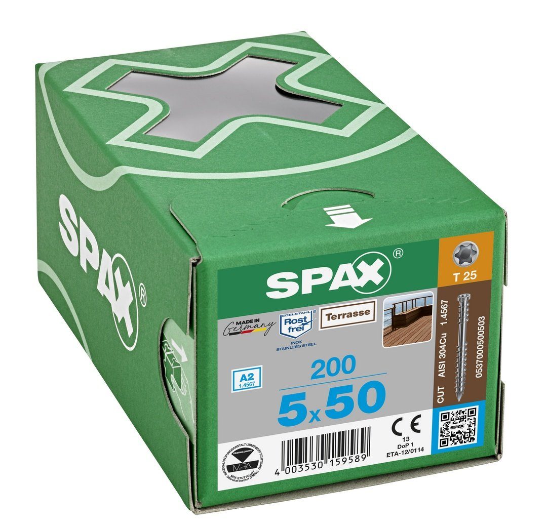 SPAX Spanplattenschraube mm St), 200 (Edelstahl A2, 5x50 Terrassenschraube