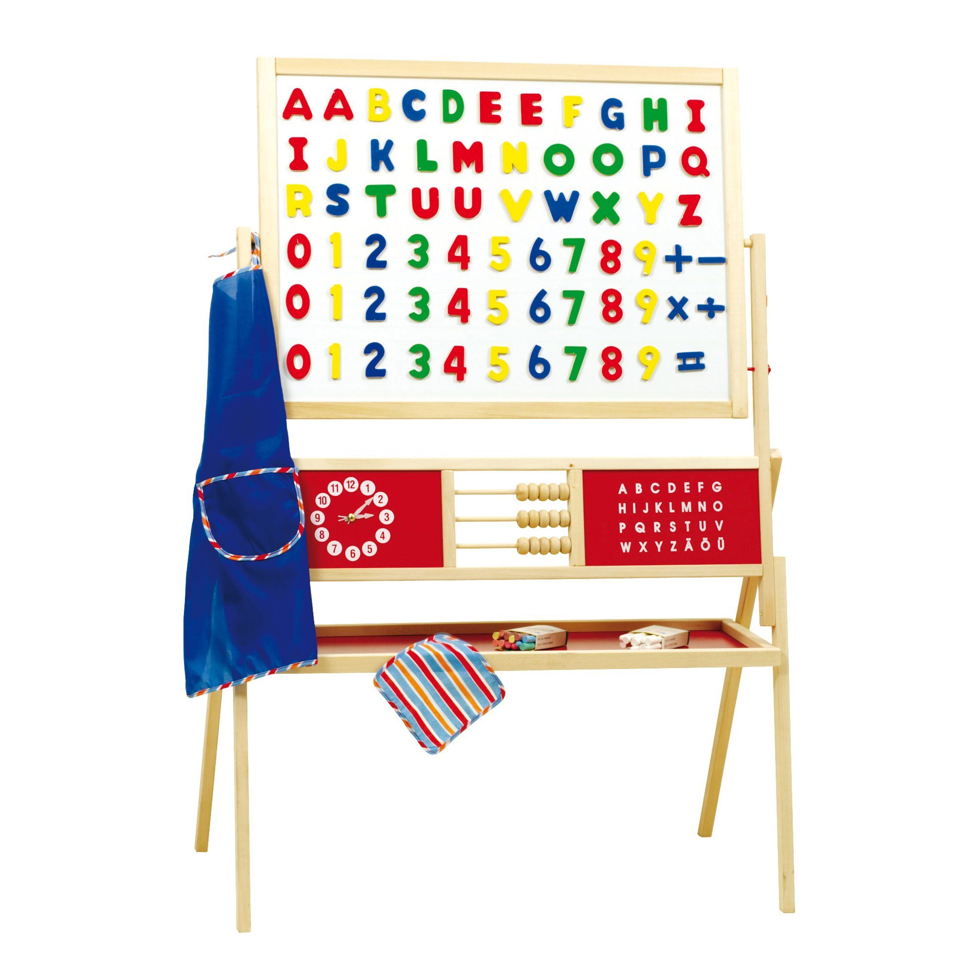 Standtafel Schreibtafel mit Schürze, Kreide, Magnetbuchstaben / Zahlen