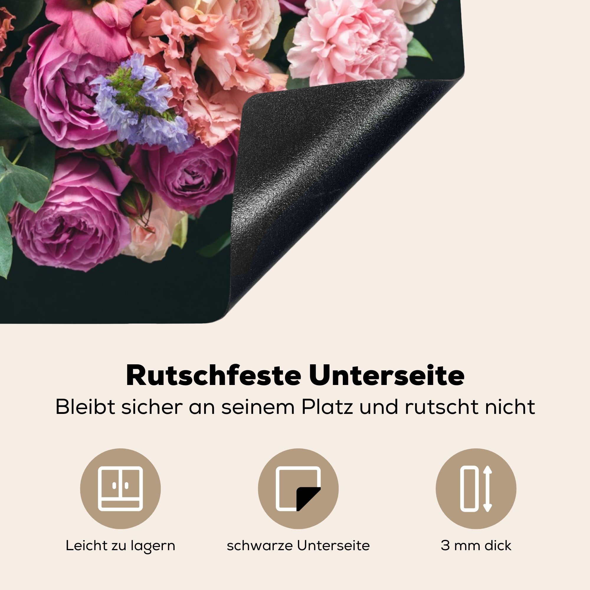 (1 cm, Blumen - - Ceranfeldabdeckung Rosa, 59x51 MuchoWow Induktionskochfeld, Herdblende-/Abdeckplatte Pastell tlg), Vinyl, Induktionsschutz,