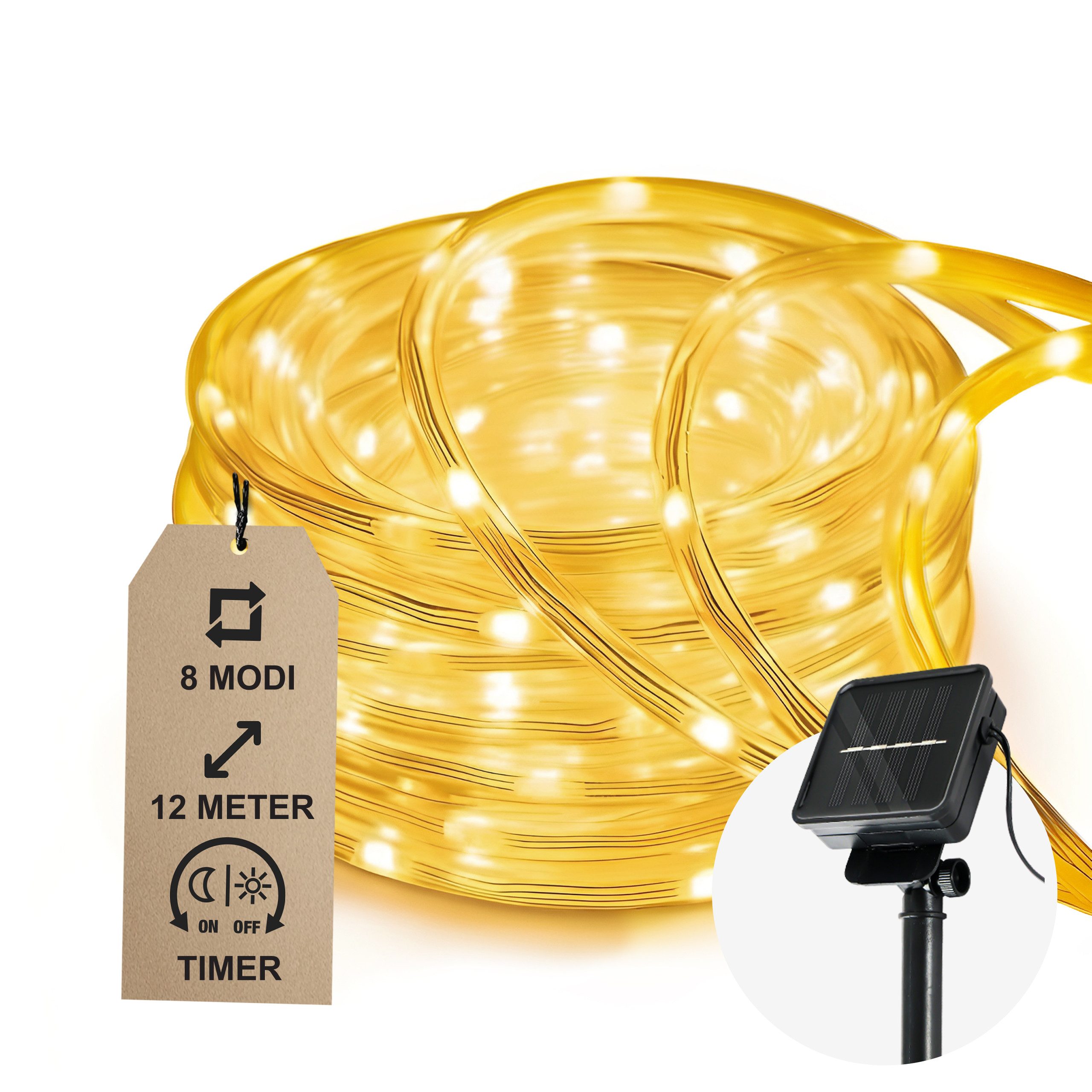 COZY HOME LED-Lichterkette Schlauch LED Stecker & Solar -, 200 LED I 8 Modi & Timer I 12m I Lichtschlauch I Outdoor