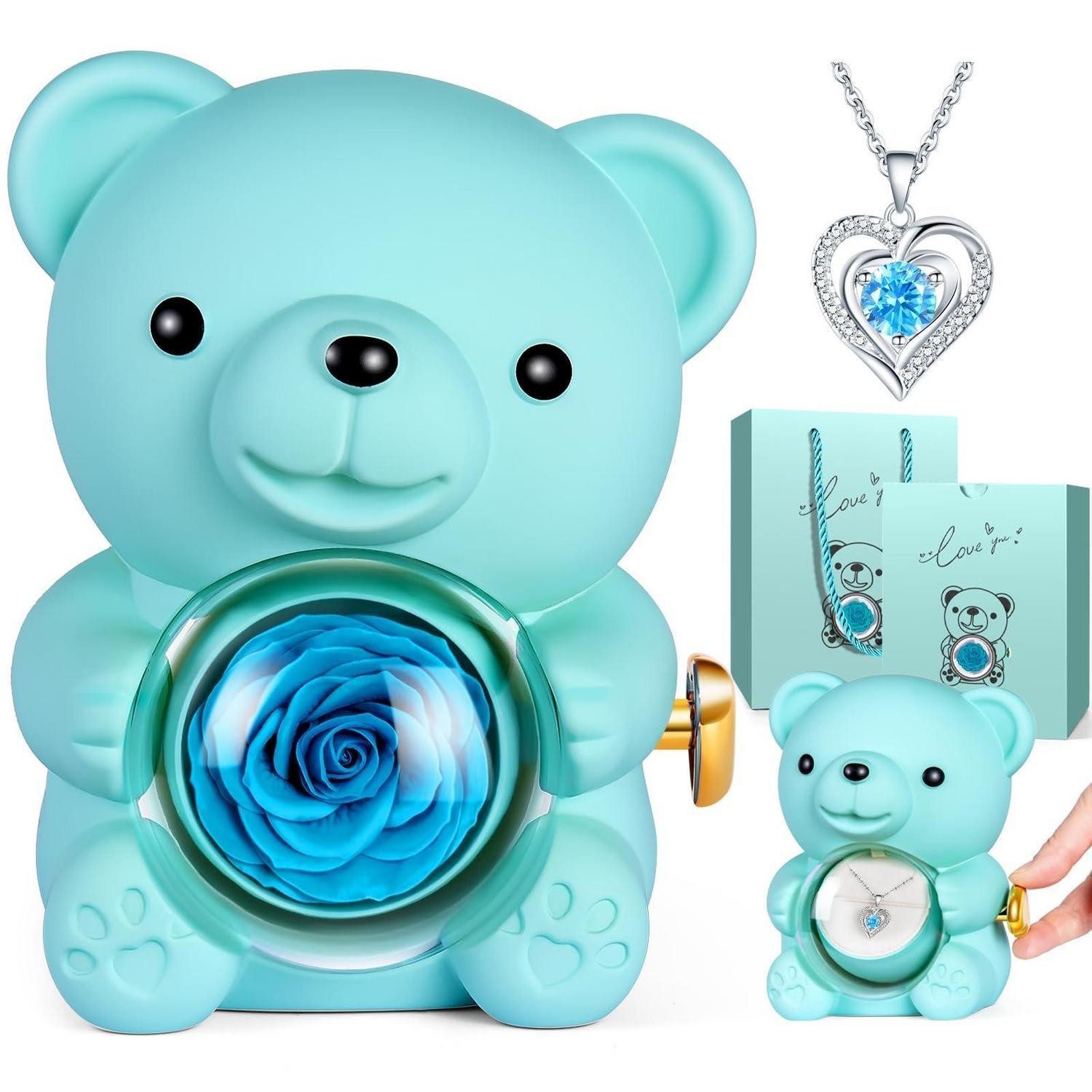 LuxusKollektion Geschenkbox Rosenbär mit Kette blau (1 St)