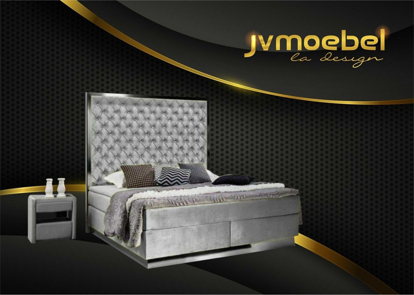 JVmoebel Bett, Boxspringbett Stoff Möbel Bett Textil Betten Grau Schlafzimmer