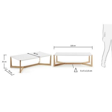 Natur24 Beistelltisch Couchtisch Quatro massiver Esche und weiß lackiert 120x60cm Couchtisch