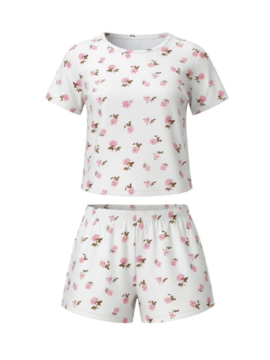 Elegant Love Shorty Damen-Schlafanzug-Set – Lässige Homewear mit floralem B günstig online kaufen