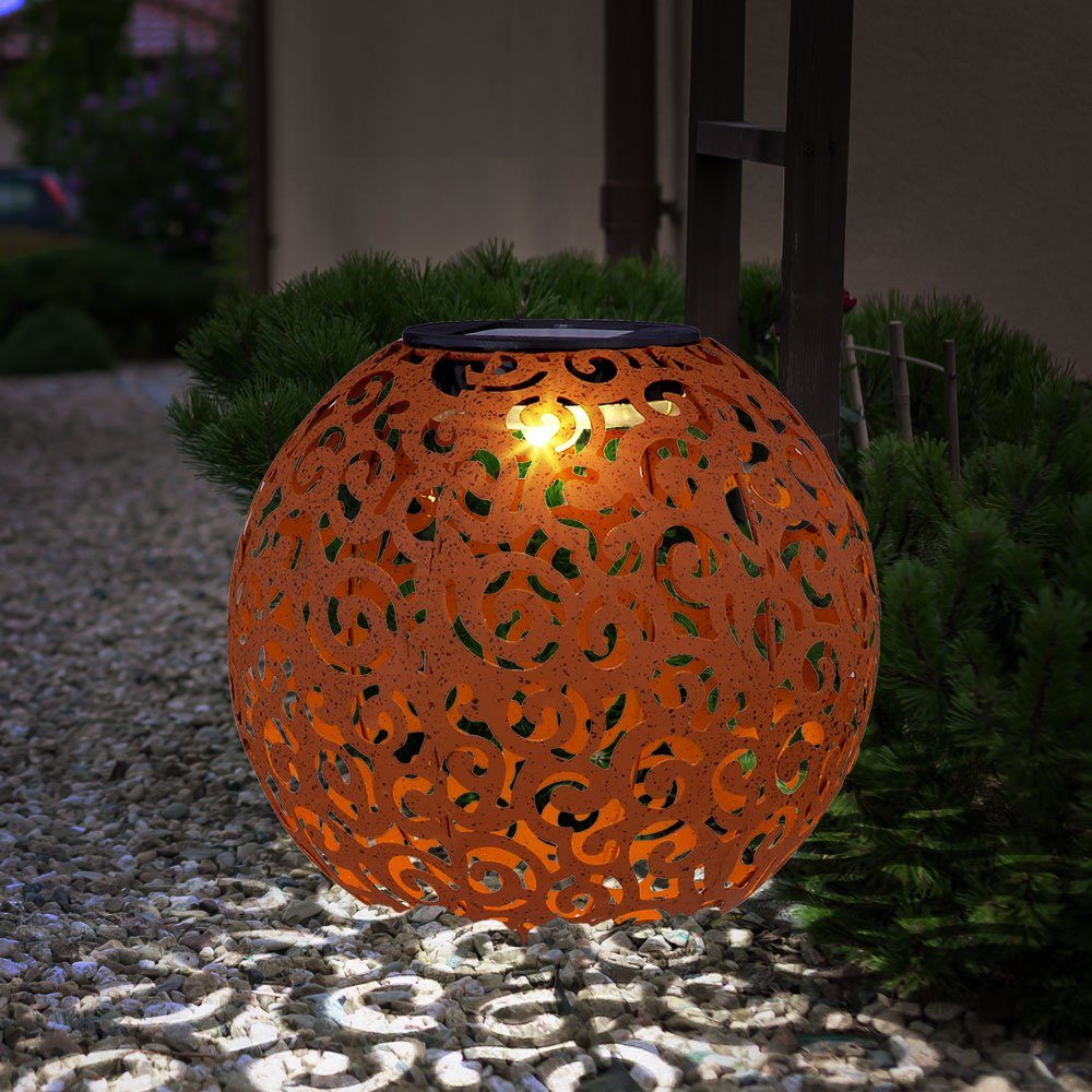 etc-shop LED Solarleuchte, LED Garten rost cm rost Steck Kugel silber D Design 18.5 Außen Solar Leuchten