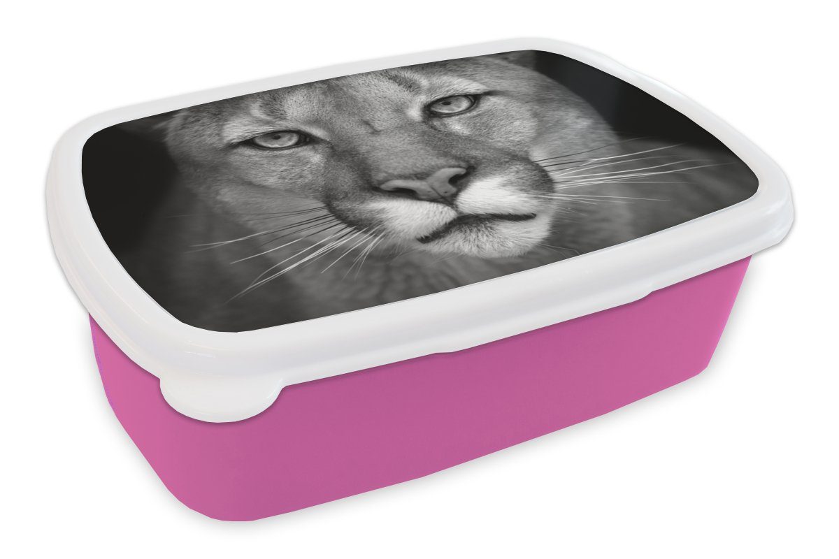 MuchoWow Lunchbox Panther - Wildlife - Schwarz - Weiß, Kunststoff, (2-tlg), Brotbox für Erwachsene, Brotdose Kinder, Snackbox, Mädchen, Kunststoff rosa