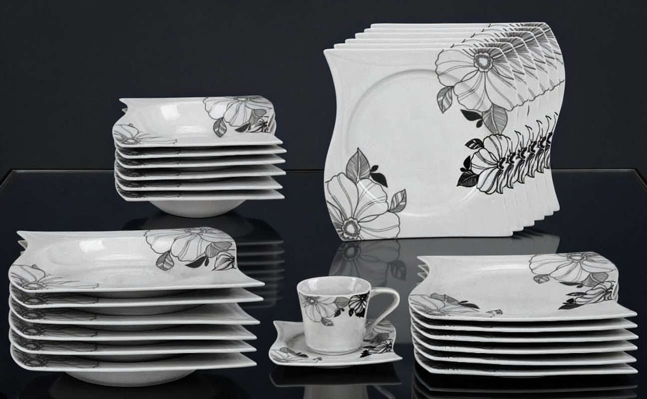 Tullip Kombiservice (36-tlg), 6 Personen, Elegantes Geschirrset für Tafel und Kaffee