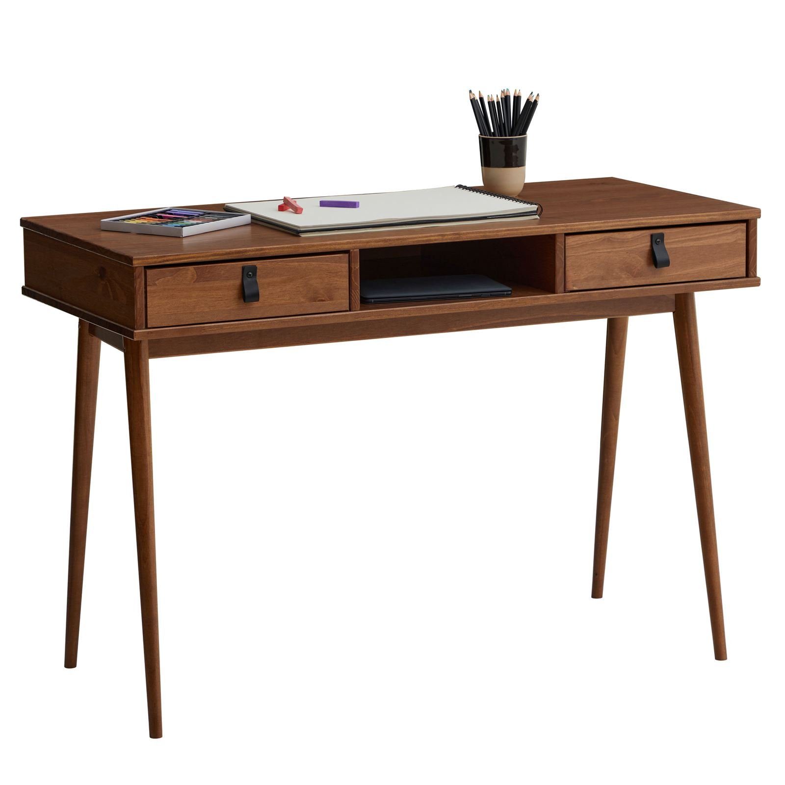 IDIMEX Schreibtisch KIM, Schreibtisch Bürotisch Arbeitstisch Kiefer massiv mit 2 Schubladen Kastanie