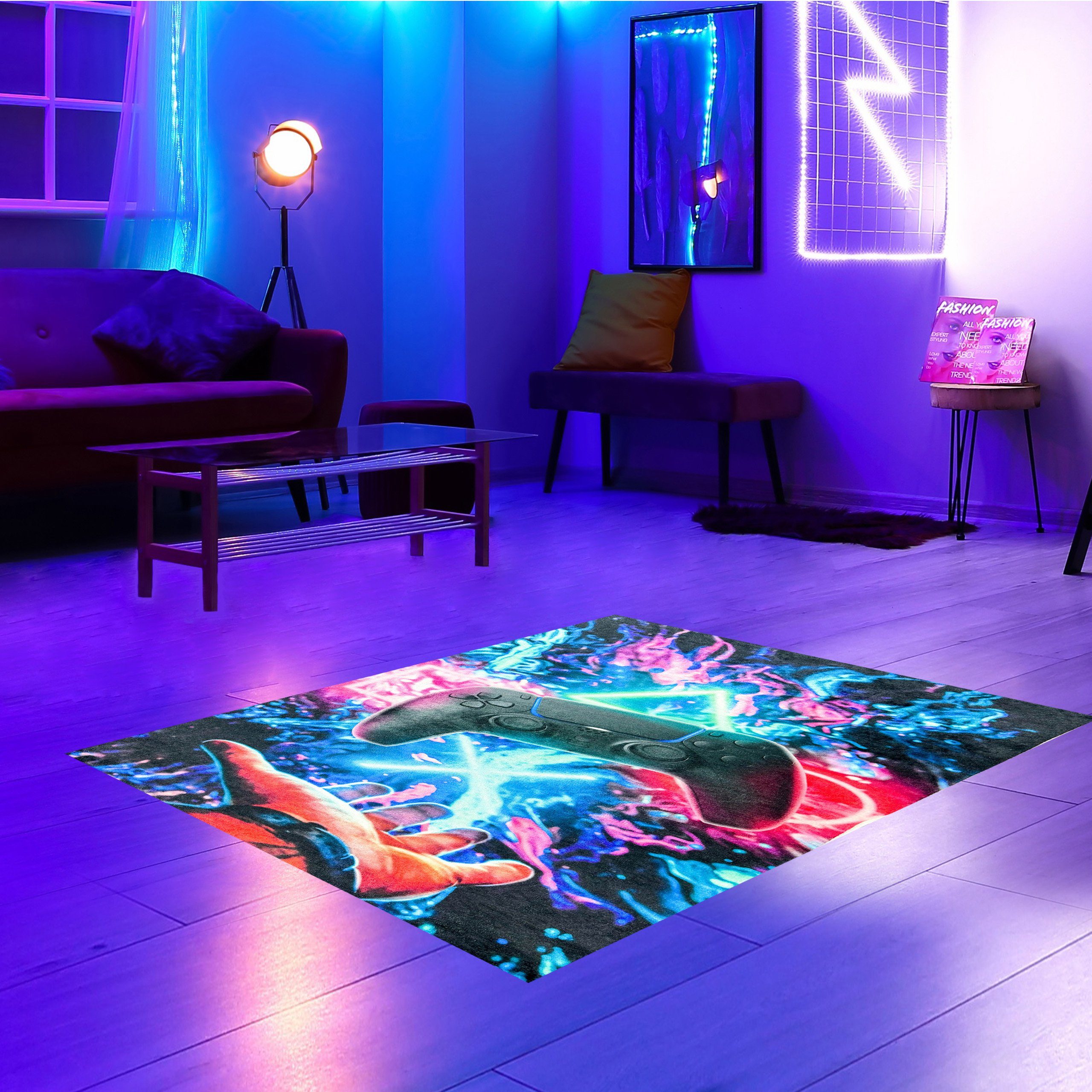 Teppich Gaming-Teppich mit lebendig-bunten neon-farben, Carpetia,  rechteckig, Rutschfest