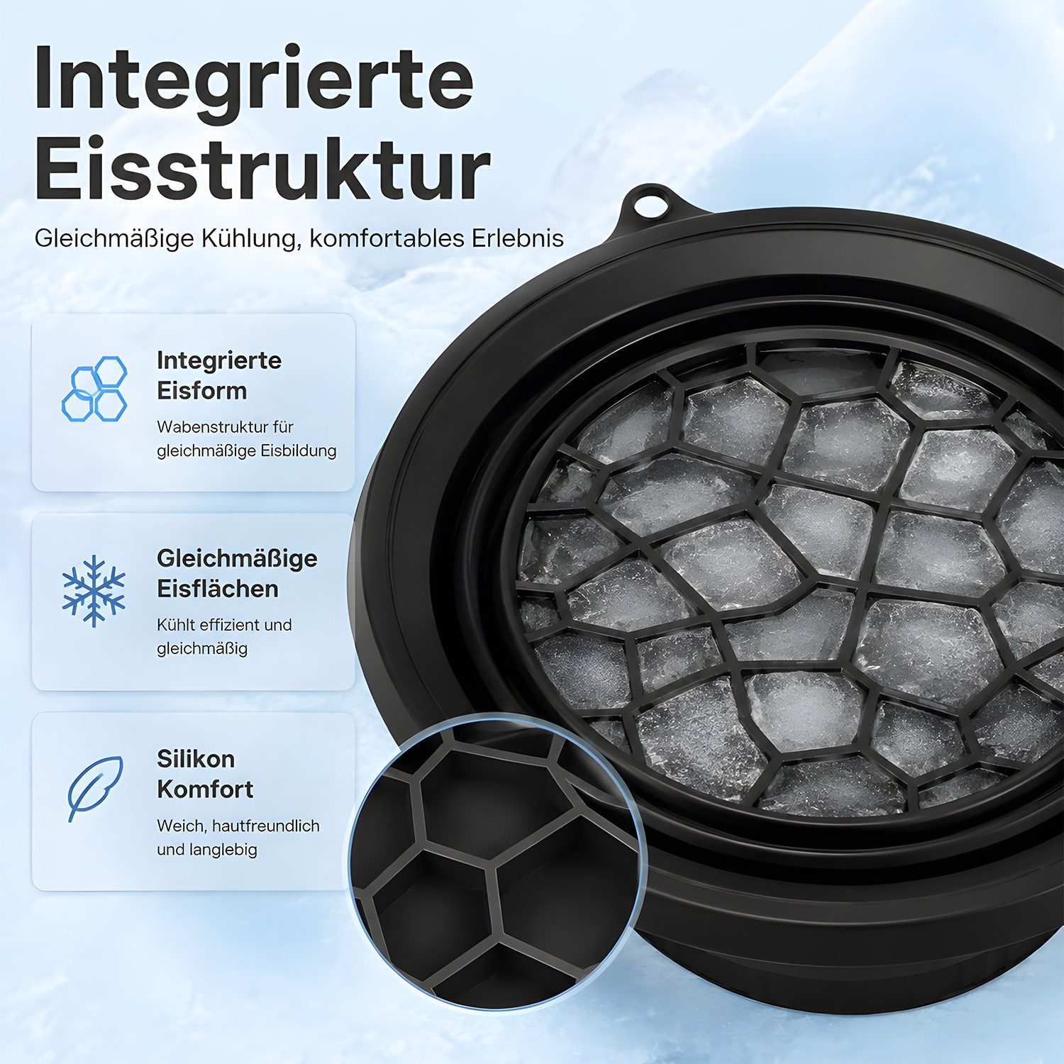 AIMAX Waschschüssel Silikon Waschschüssel Faltbar mit Eingebauter Eiswürfelschale, Rund (Eiseimer, Eiskübel, Eisbehälter für Eiswürfel Geschenke für Frauen, 1-S – Bild 3 von 5