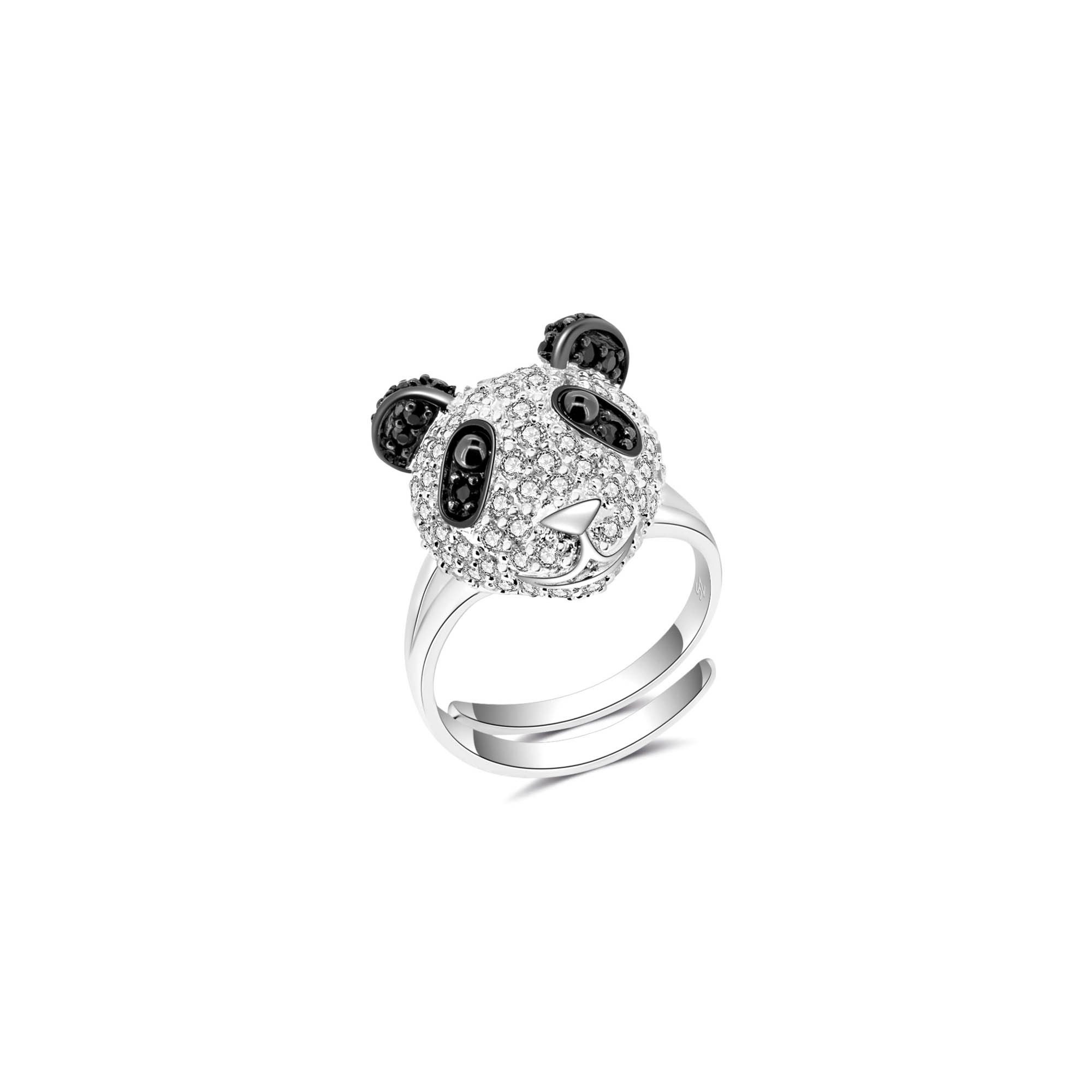 Seinerzeit FLORA & FAUNA Silberring Tao Panda Ring (1-tlg), Material: 925 Sterling Silber, rhodiniert, geschwärzt