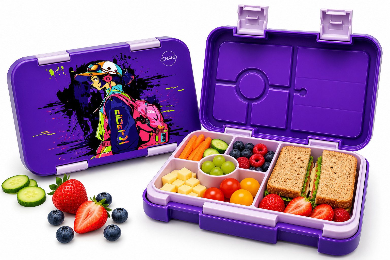 JENARD Lunchbox JENARD Brotdose Kinder mit Fächern Bento Box, PP, Auslaufsicher, robust, leicht zu öffnen, leicht zu reinigen