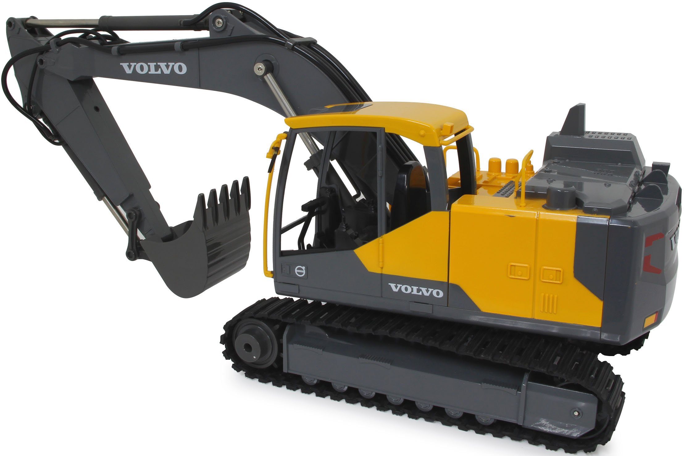 Jamara RC-Bagger Volvo EC160E Metal 1:16 2,4 GHz Destruction-Set, mit Motorsound, LED-Licht und Anbaugeräten; offiziell lizenziert