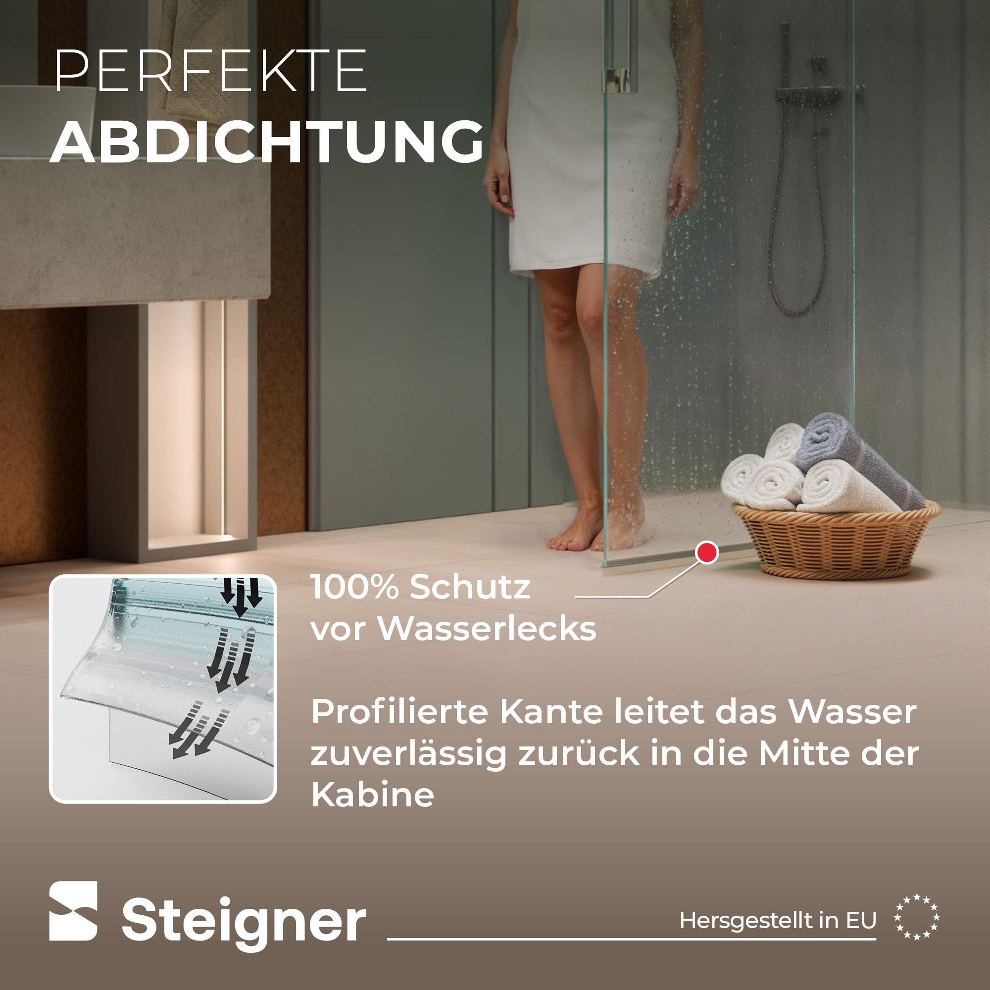 STEIGNER Duschdichtung 130cm Gerade PVC Ersatzdichtung für Dusche, L: 130 cm, (1 Stück Packung, Einzeldichtung), Glasstärke 6/7/ 8 mm Model: UK03