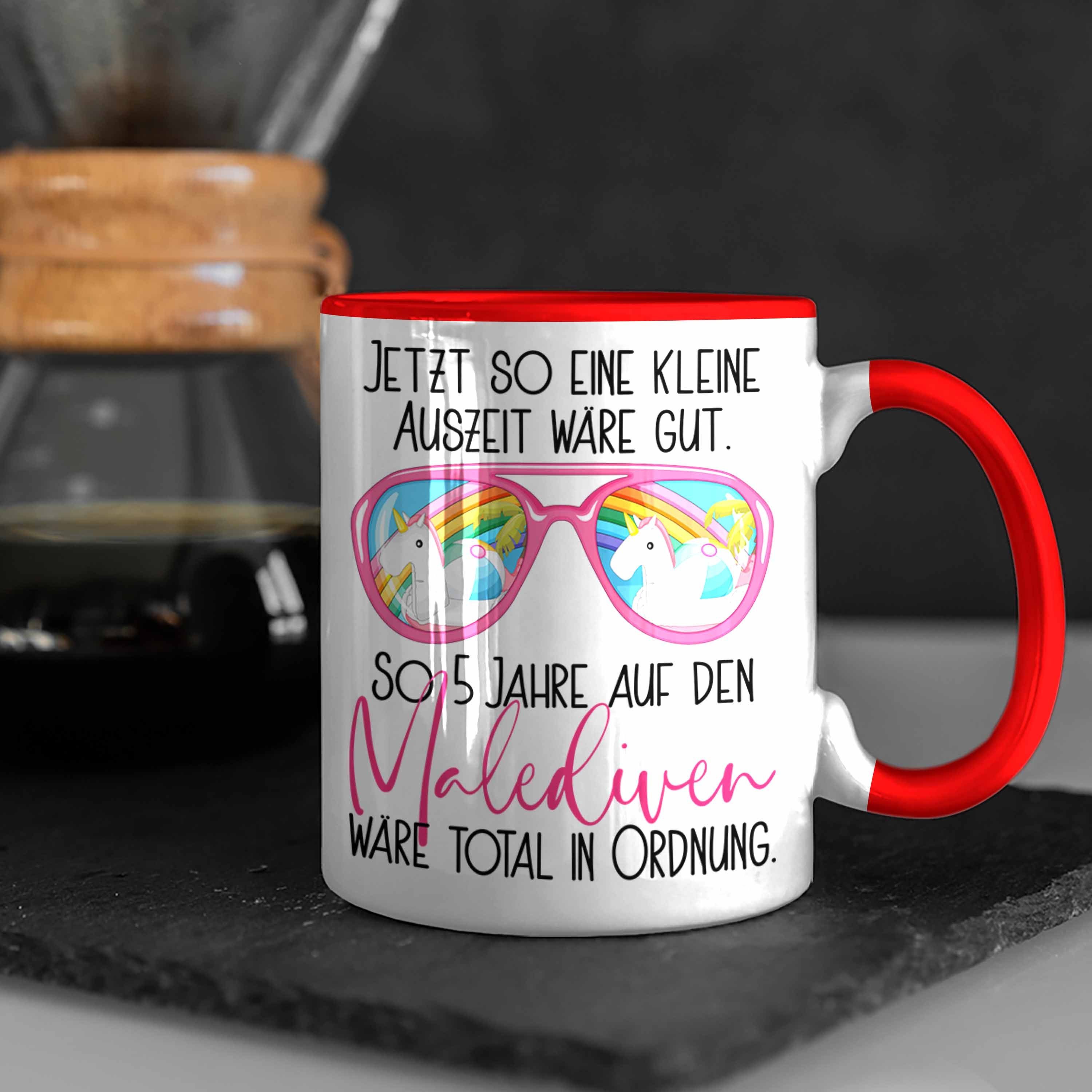 mit Geschenk Gesc für Tasse Trendation Büro-Kaffeetasse Rot Kollegin Malediven Spruch Tasse