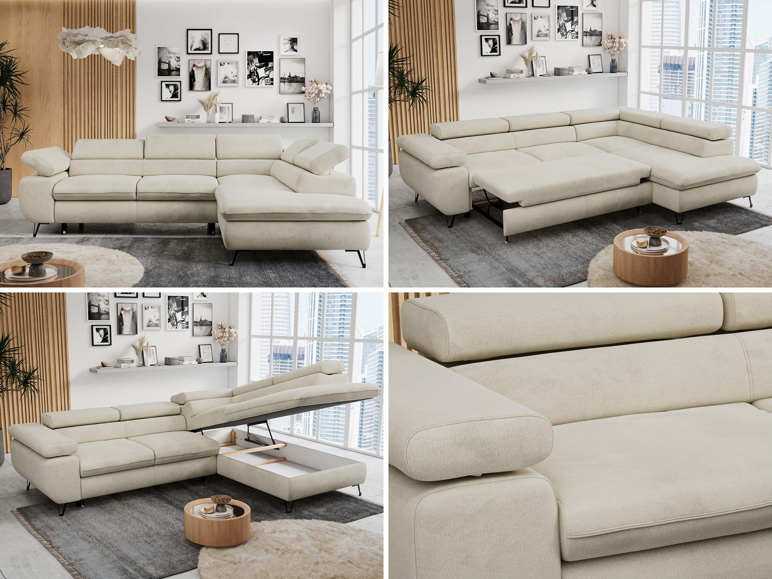 MKS MÖBEL Ecksofa PETER L, Set, Ecksofa L-form, HR35-Schaum, Wellenfederkern, Bettfunktion, Einstellbare Kopfstützen, Bettkasten