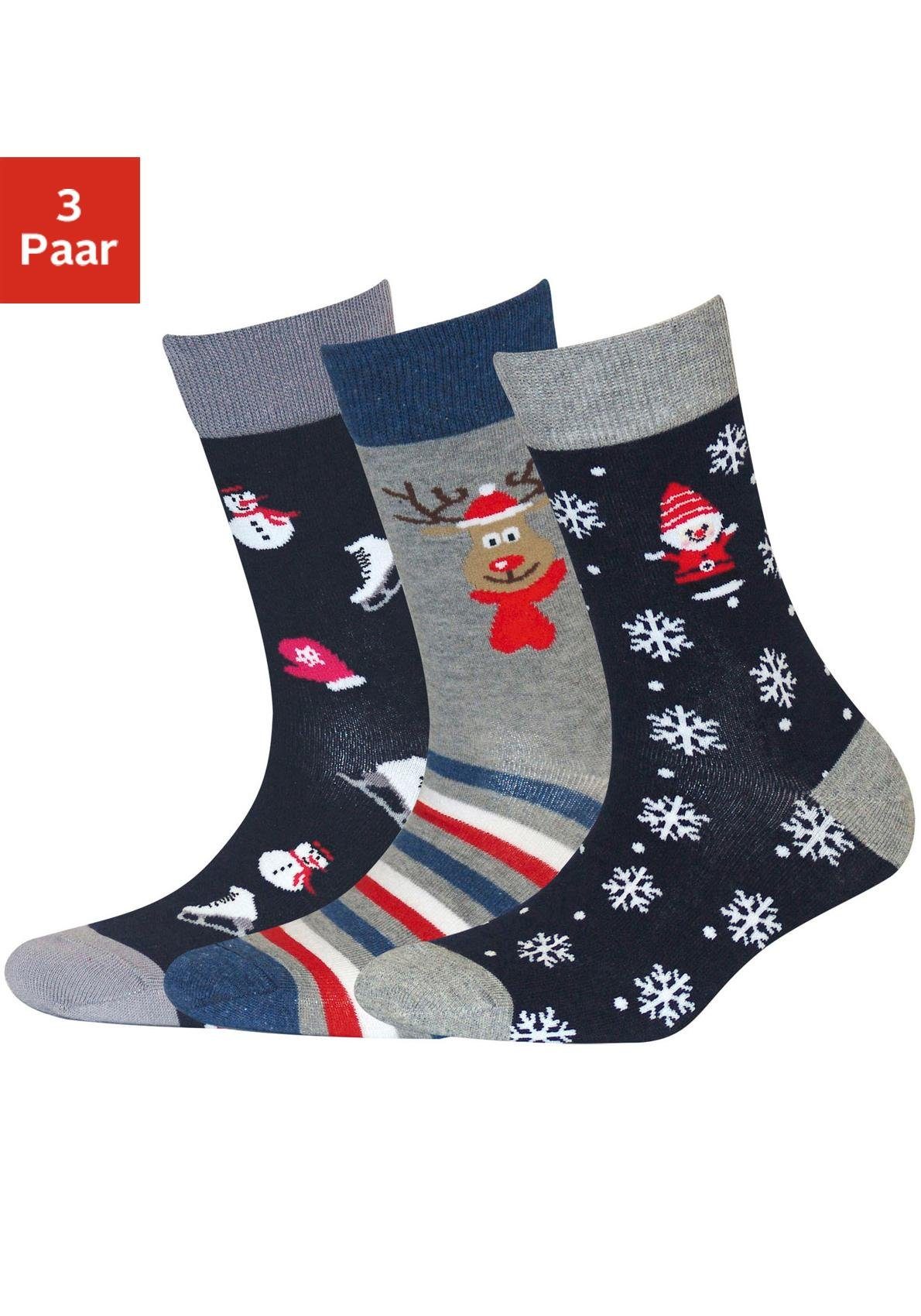 H.I.S Socken Lustige Strümpfe für Frauen, atmungsaktive Baumwolle Winter Geschenk (Packung, 3-Paar, Crew Socken) mit Weihnachts-Design