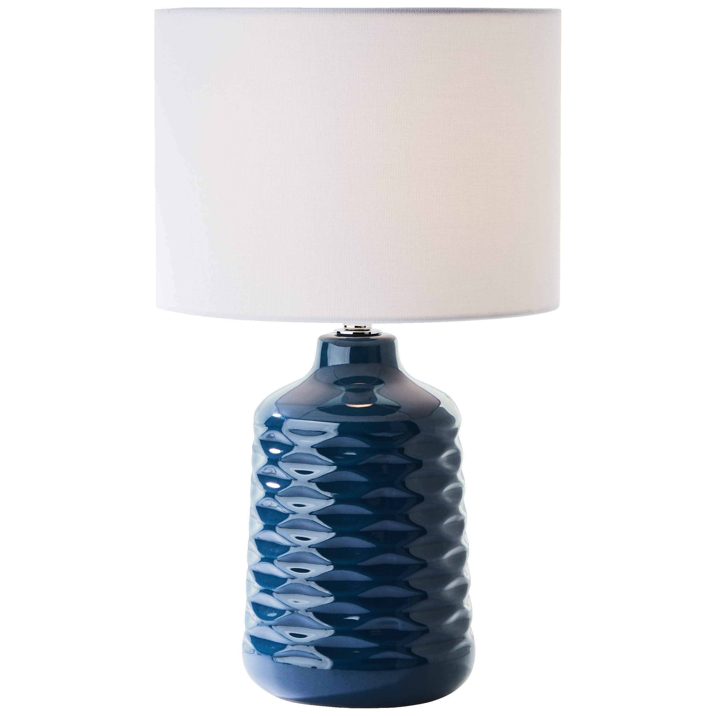 Lightbox Tischleuchte, ohne Leuchtmittel, blaue Keramik Tischlampe weißem Stoffschirm - 42 cm Höhe - E14 Fassung