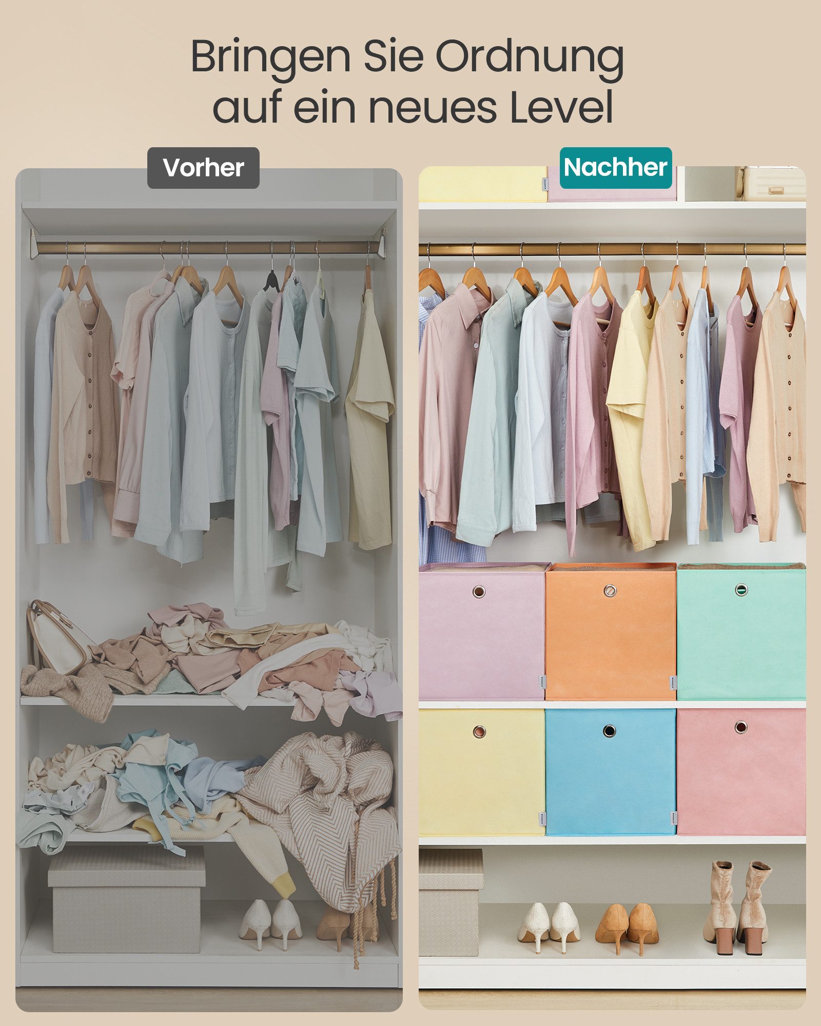 SONGMICS Aufbewahrungsbox Ordnungsboxen, geruchsneutral, Faltbox, für Schlafzimmer, Wohnzimmer, Stoffbox, für Würfelregal, 30 x 30 x 30 cm – Bild 5 von 5