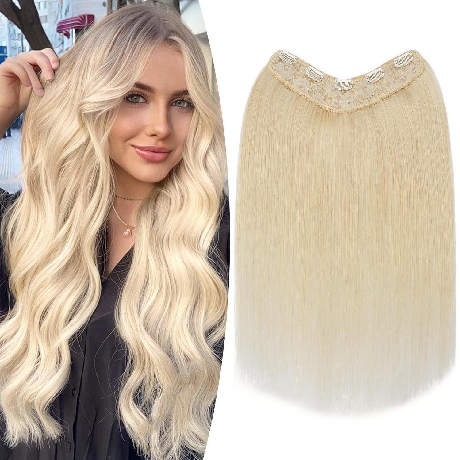 LuxusKollektion Echthaar-Extension Clip in Extensions Echthaar Remy 5 Clips 70 g Blond 45 cm Weiß Blond