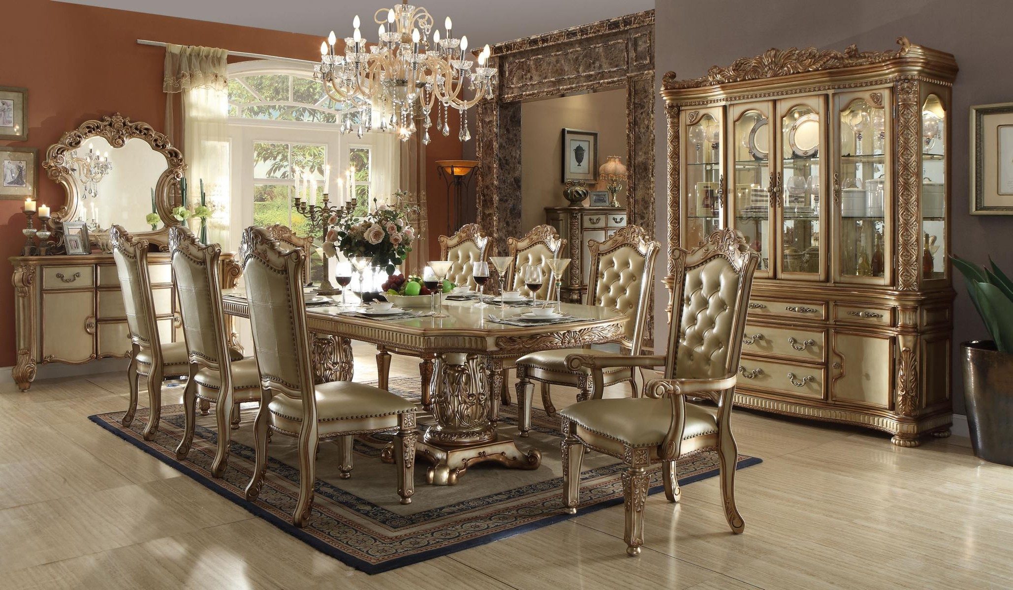 Xlmoebel Esszimmer-Set Komplett Garnitur Tisch Anrichte 8 Stühle Vitrine Barock 10 tlg., (10-St), Made in Europa
