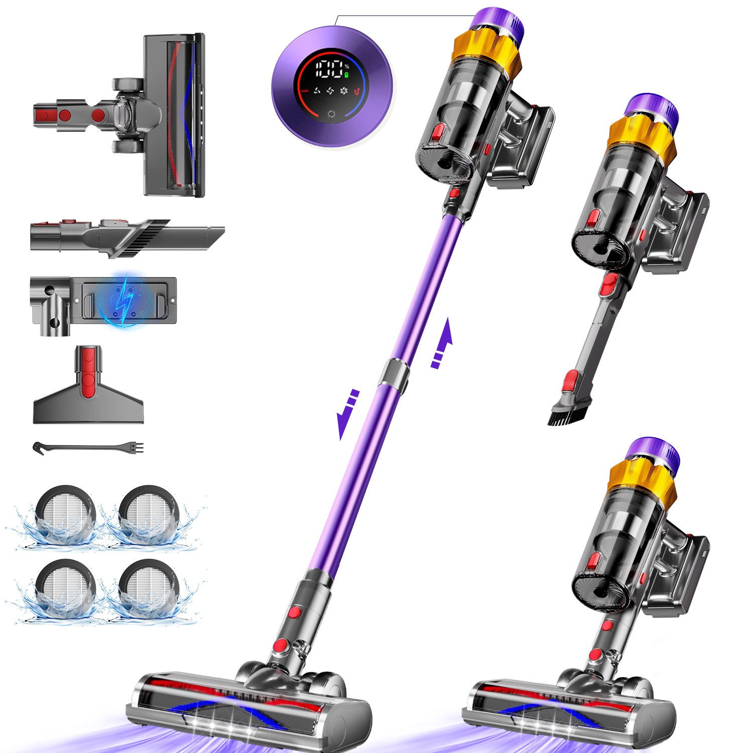 Homimaster Akku-Hand-und Stielstaubsauger Akku Staubsauger,55000Pa Akkusauger, Kabelloser Staubsauger, HEPA*4, 550 W, handstaubsauger mit akku, Staubsauger mit 2200mAh Langzeitakku, Bis zu 70 Min Laufzeit, 1.6L Staubbehälter, Kabelloser Staubsauger für Tierhaare, Teppich und Hartböden