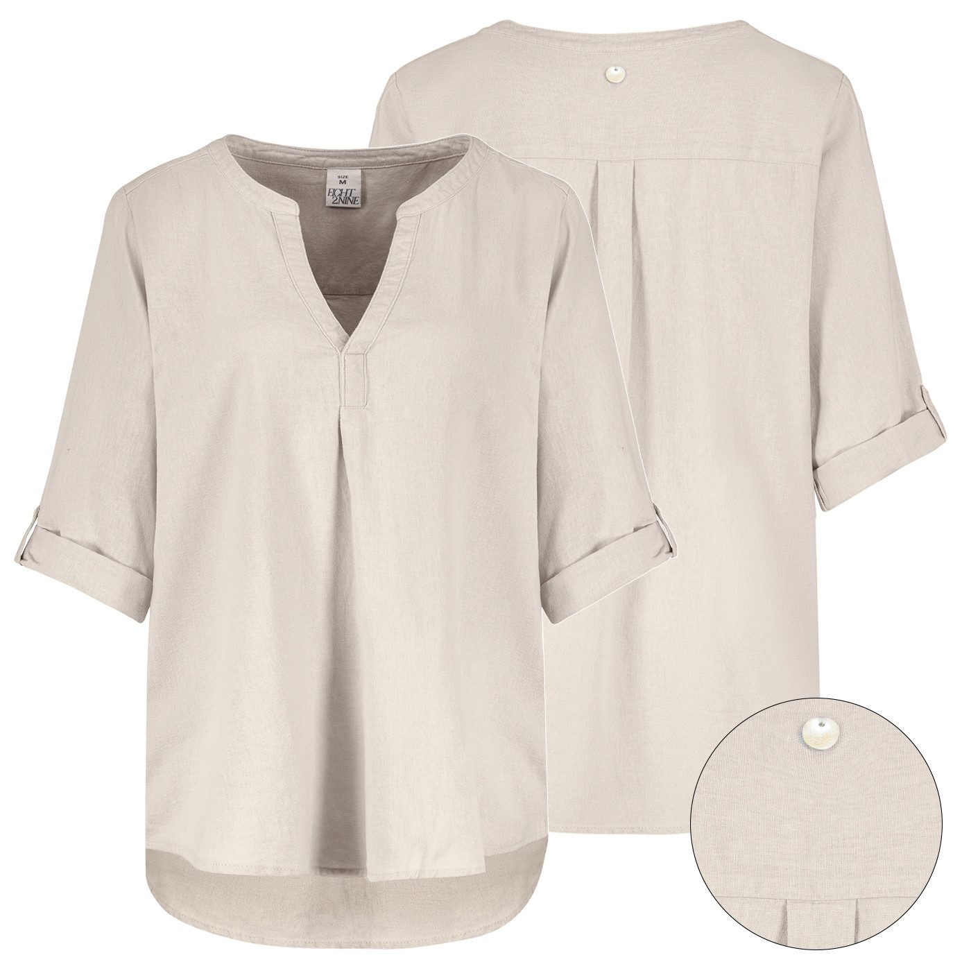 Eight2Nine Hemdbluse Eight2nine Damen Leinen Bluse atmungsaktiv Kurzarmbluse Sommer Urlaub – Bild 3 von 5