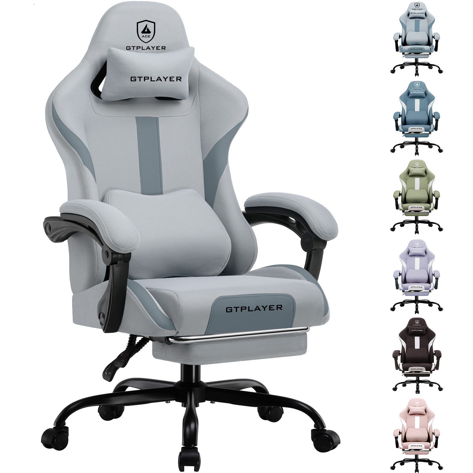 GTPLAYER Gaming-Stuhl Stoff, Racing Gamer Stuhl, Ergonomischer Gaming Sessel Gaming Chair, Schreibtischstuhl, Federsitzkissen mit Fußstütze