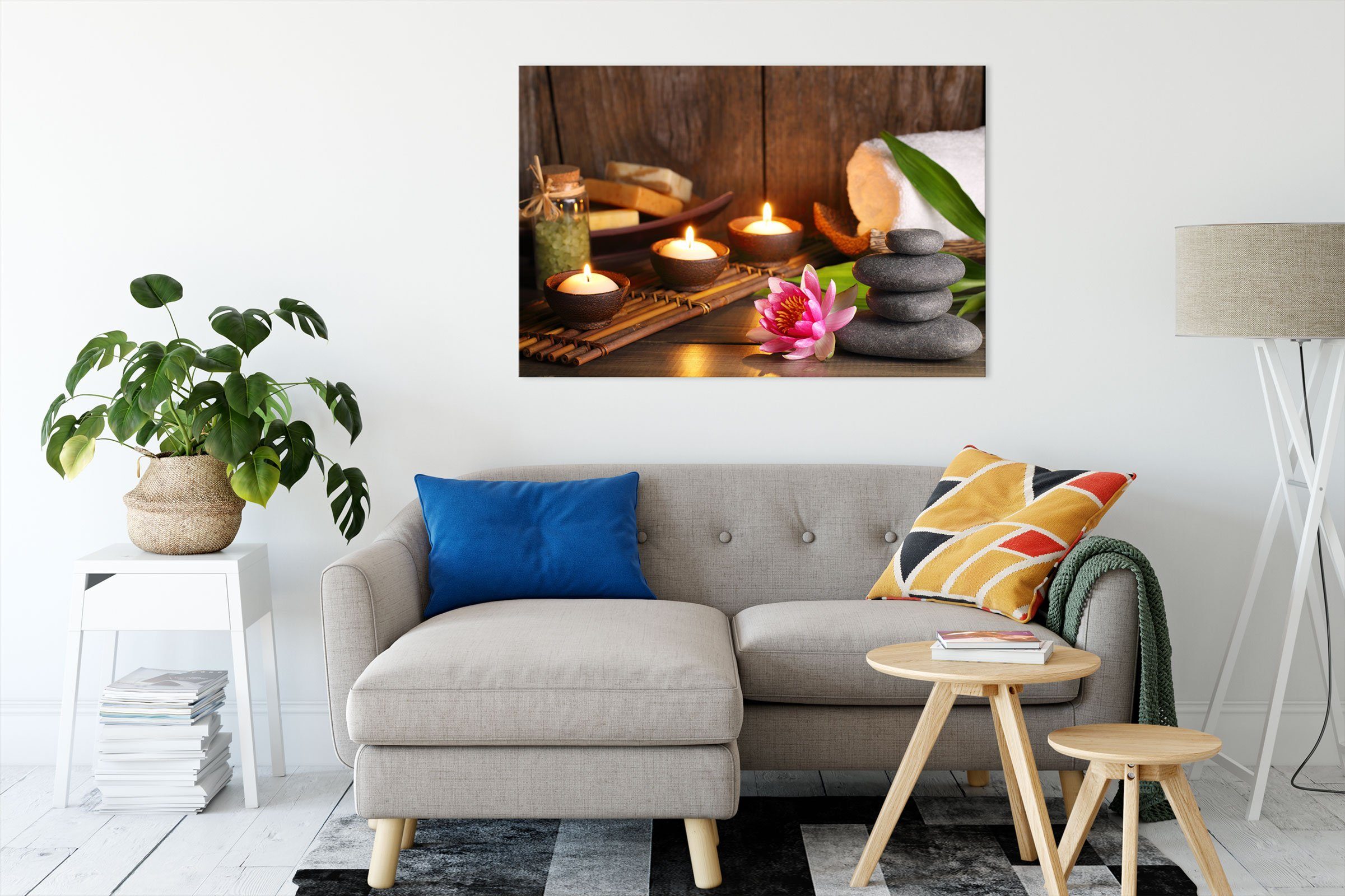 Pixxprint Leinwandbild Kerzen mit Zen Steinen günstig online kaufen