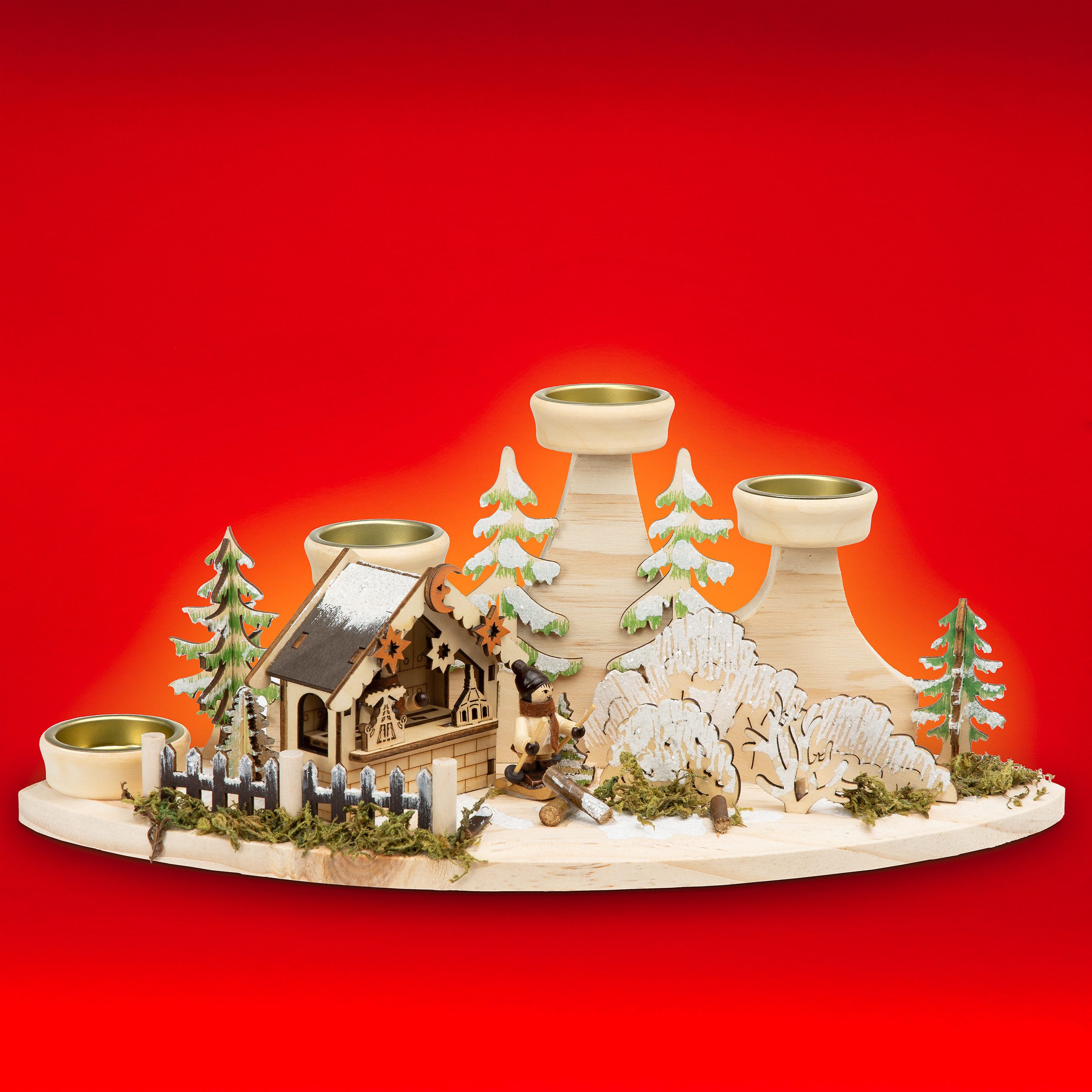 SIKORA Dekoobjekt DK06 Holz Kerzenhalter Teelicht Winter Deko Landschaft