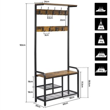 Yaheetech Garderobenständer, Schuhregal Kleiderständer Sitzbank Industrie-Design Garderobe