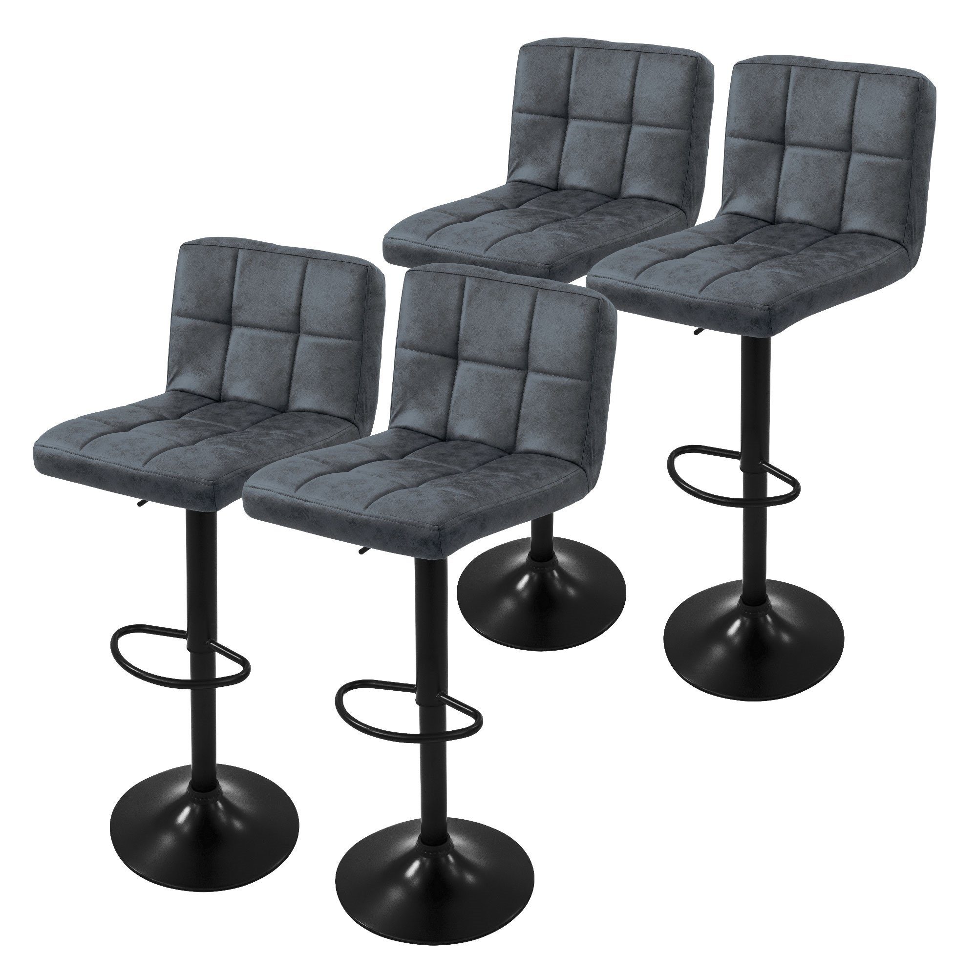 ML-DESIGN Barhocker Gepolsterter Barstuhl mit Rückenlehne und Fußstütze, 360° drehbar (4 St), Drehstuhl höhenverstellbar 63-83 cm 4er Set Anthrazit aus Kunstleder