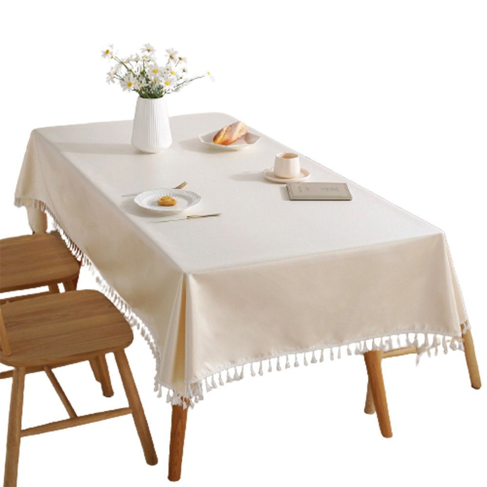 FELIXLEO Tischdecke Tischdecke wasserdicht einfarbig mit Quasten für Esszimmer 140*180cm