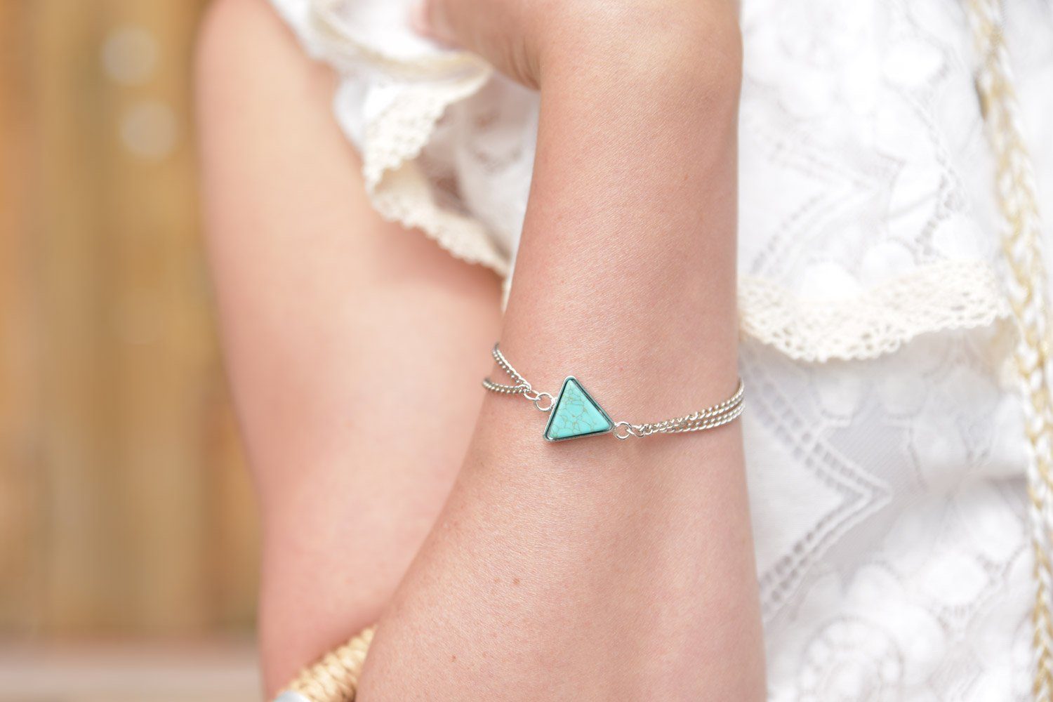 Damen Schmuck styleBREAKER Armkette Armkette mit türkisem Naturstein, Armkette mit türkisem Naturstein