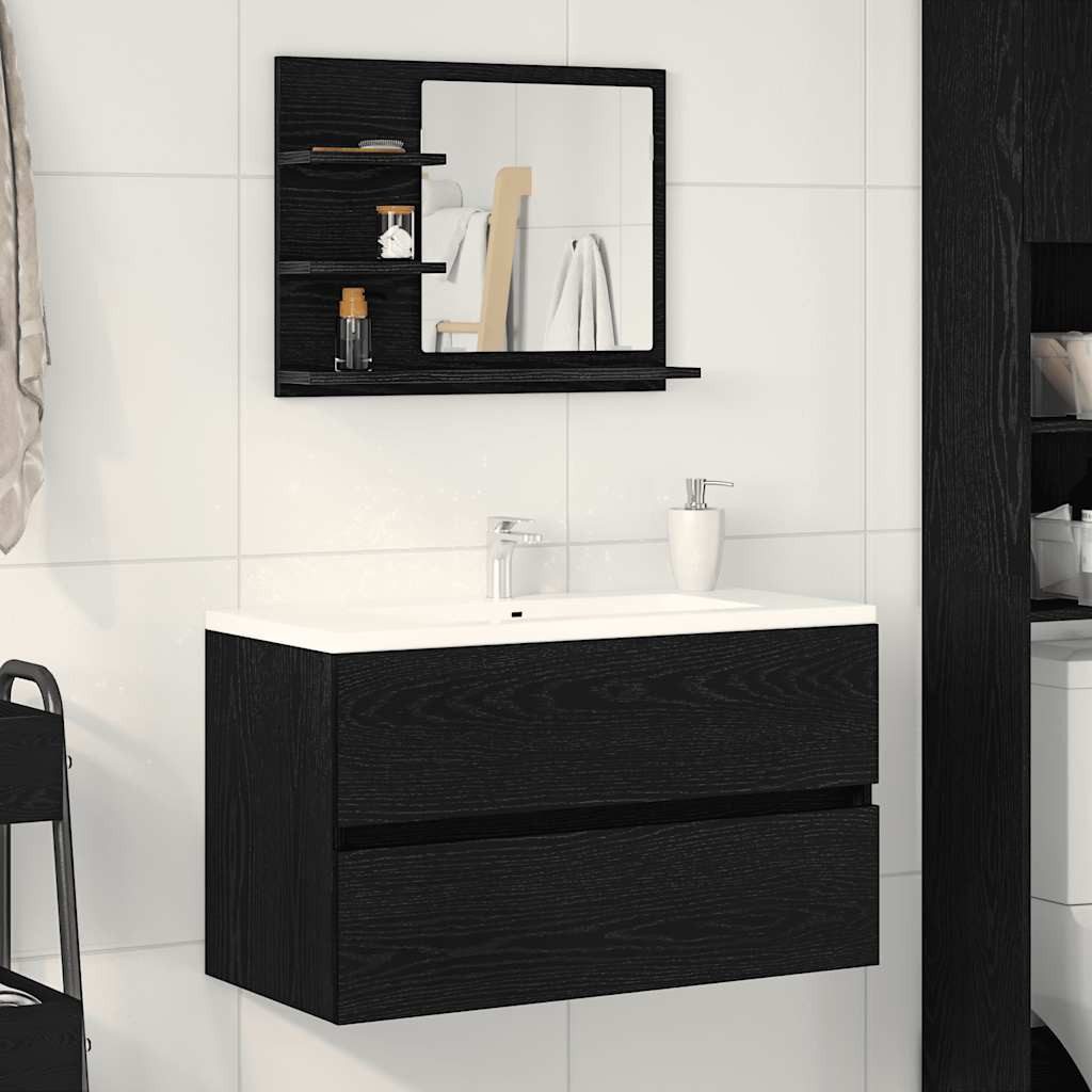 vidaXL Badezimmerspiegelschrank Badspiegel Schwarz Eichen-Optik 60x10,5x45 cm Holzwerkstoff (1-St)