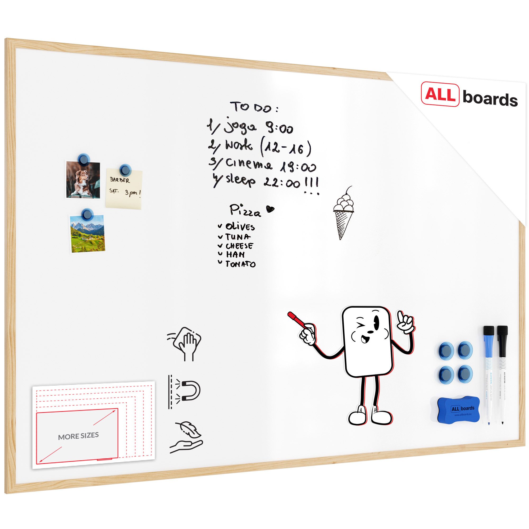 ALLboards Magnettafel Magnettafel Whiteboard Holzrahmen Wandtafel Schreibtafel