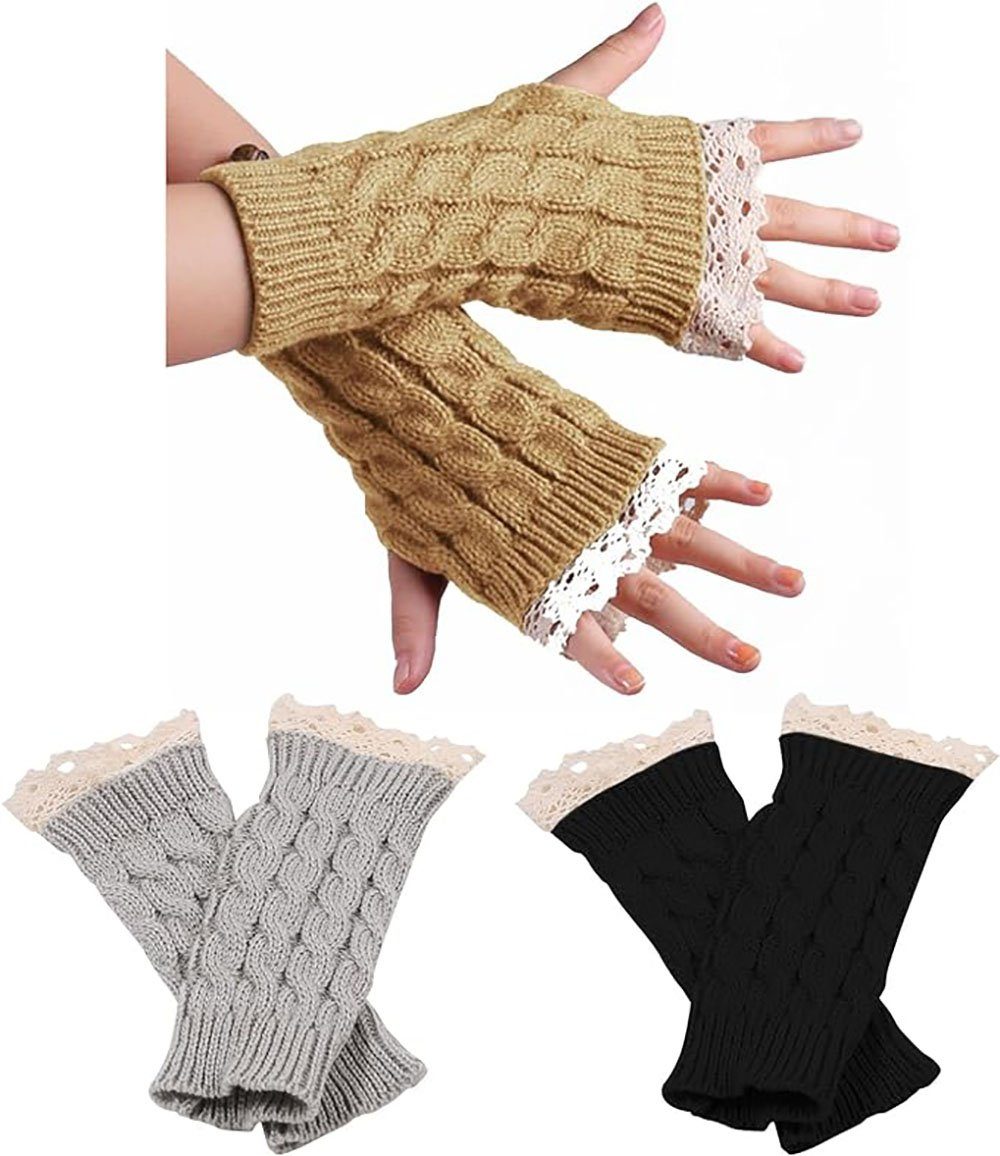 CTGtree Strickhandschuhe Damen Paar Handschuhe 3 Armstulpen