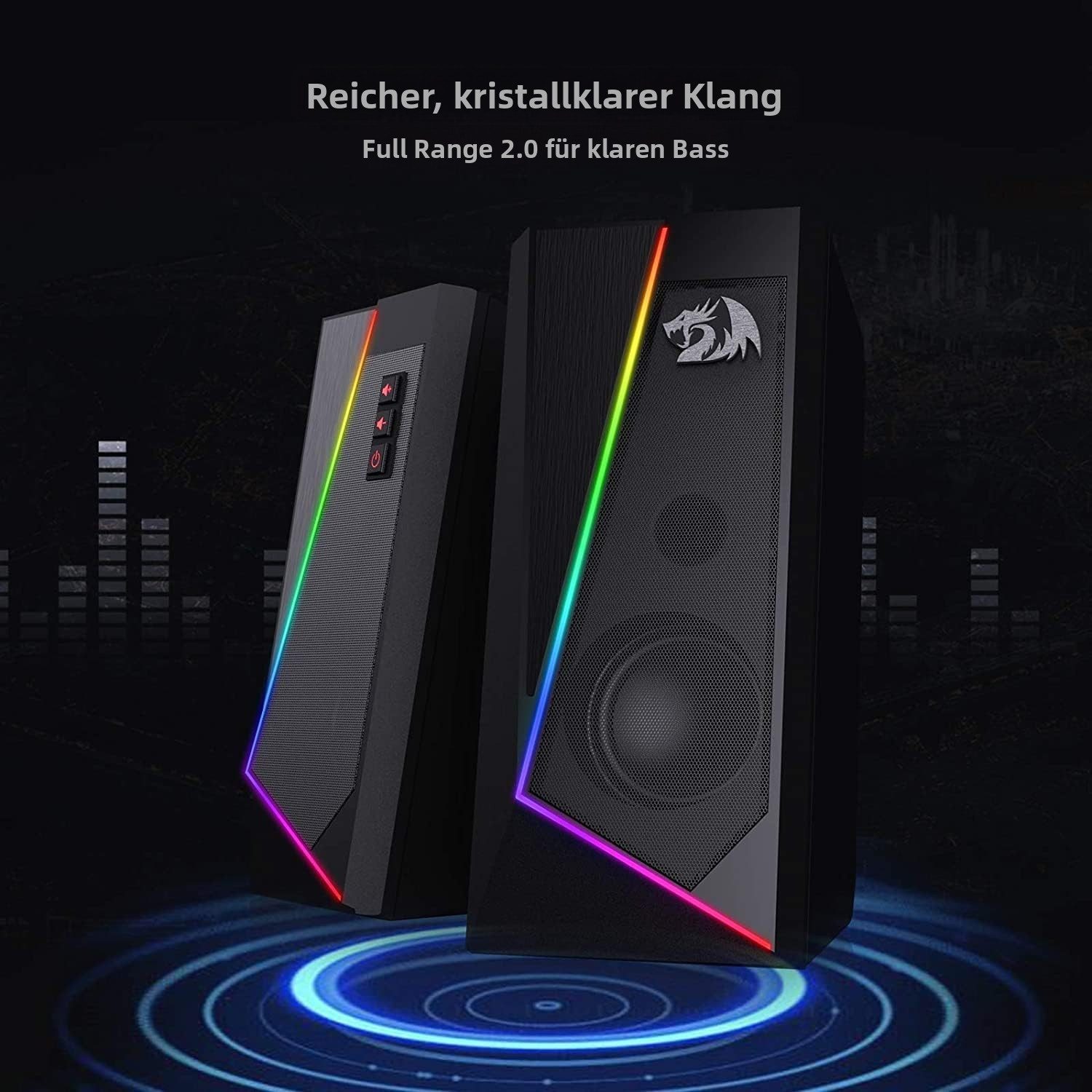 Redragon Spiel-Lautsprecher mit RGB & Einfacher Lautstärkeregelung Gaming-Lautsprecher 2.0-Kanal (Gaming-Boxen– Plug & Play, Schwarz)