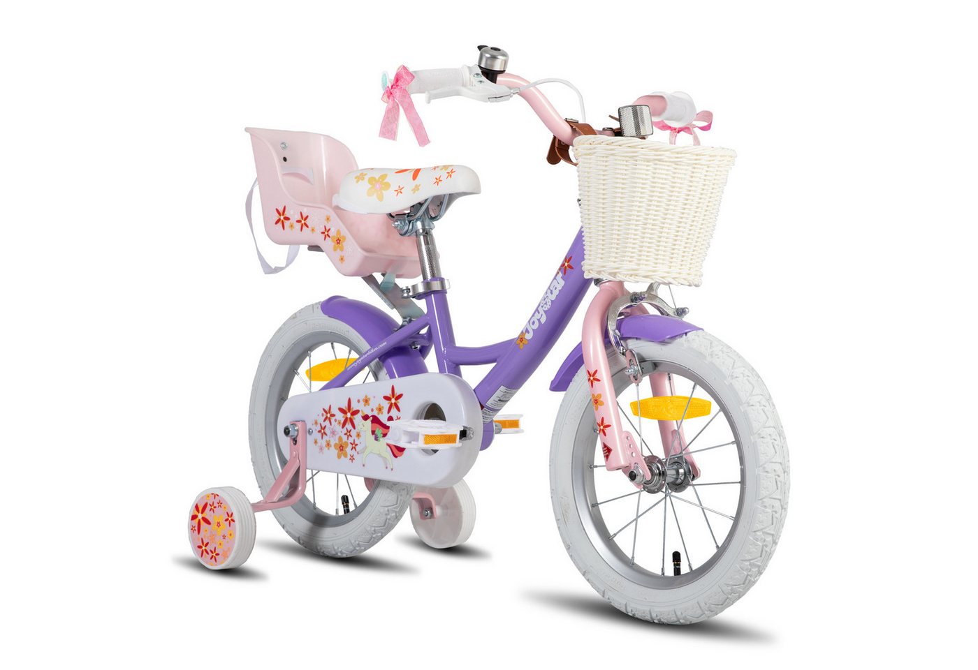 JOYSTAR Kinderfahrrad 12 14 16 18 Zoll Mädchenfahrrad, 2-9 Jahre, Geschenk für Prinzessin, 1 Gang, Puppenradsitz & Stützrädern& Korbstreamer, 18 Zoll mit Stützrädern