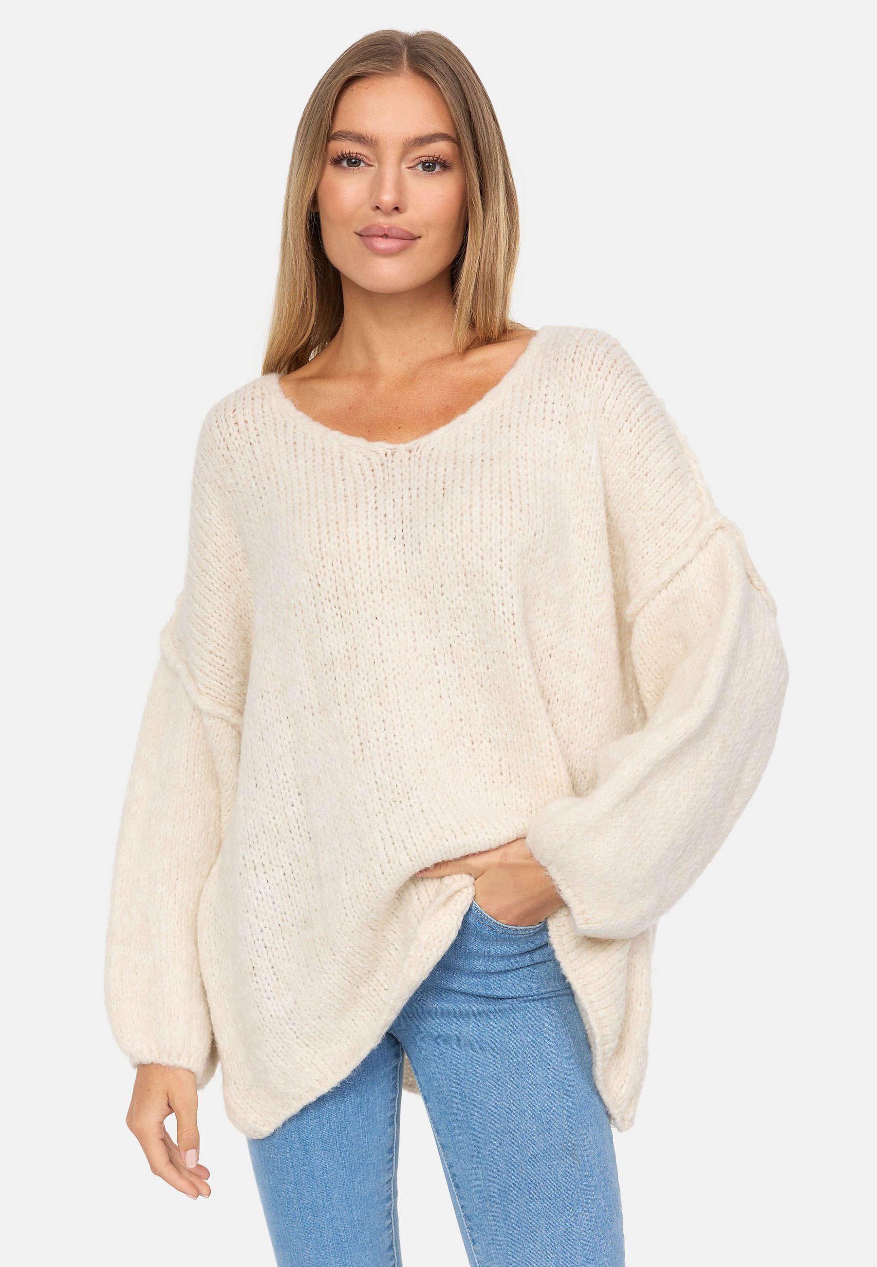 Strickpullover mit V-Ausschnitt ecru femininem Decay