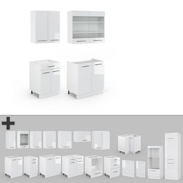 Livinity® Küchenzeile Fame-Line, Weiß Hochglanz/Weiß, 140 cm, AP Eiche