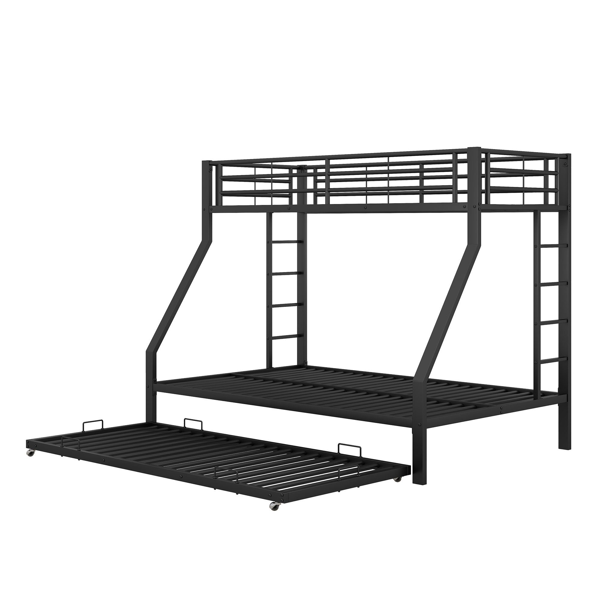 REDOM mit montieren, Matratze Kinderbett, mit zu Etagenbett Seiten enthalten Kinder), Metallbett auf (Jugendliche, Leiter nicht Bett beiden 90(140)x200cm, für ausziehbarem einfach schwarz Erwachsene,