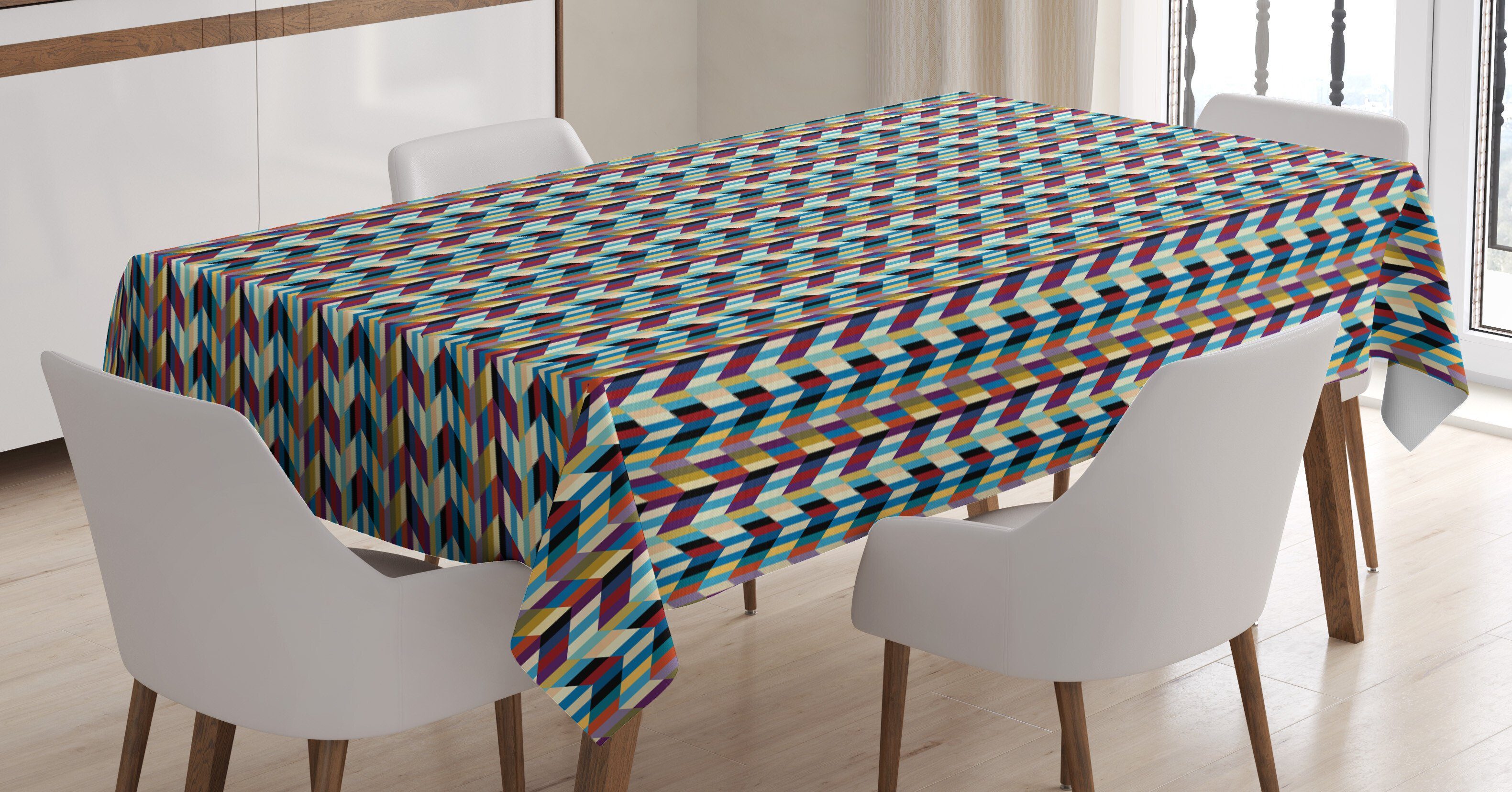 Abakuhaus Tischdecke geometrische Winkel den Farben, Waschbar abstrakte Für Bereich geeignet Farbfest Klare Außen
