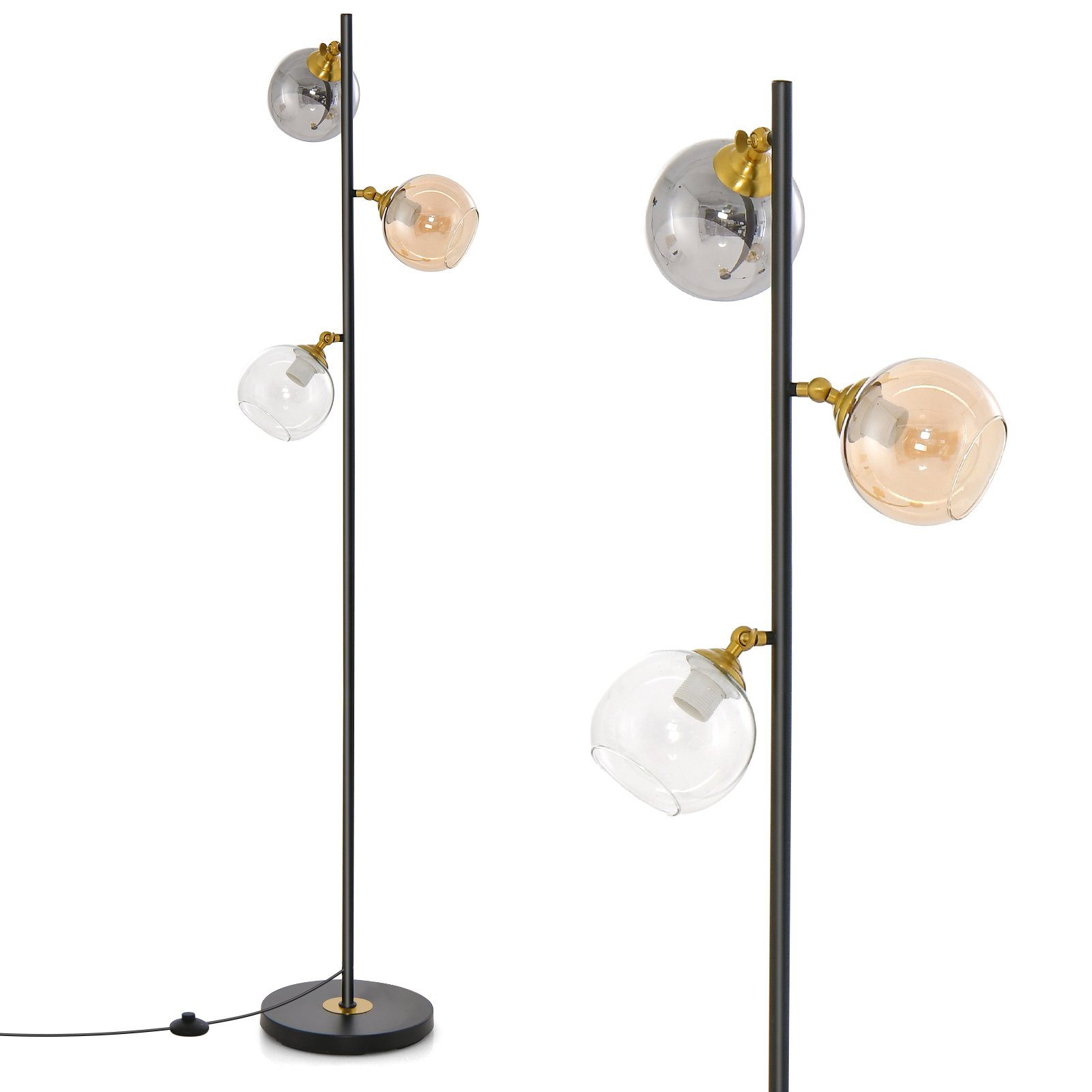 COSTWAY Stehlampe, ohne flammig 3 und 162cm Fußschalter Leuchtmittel, mit
