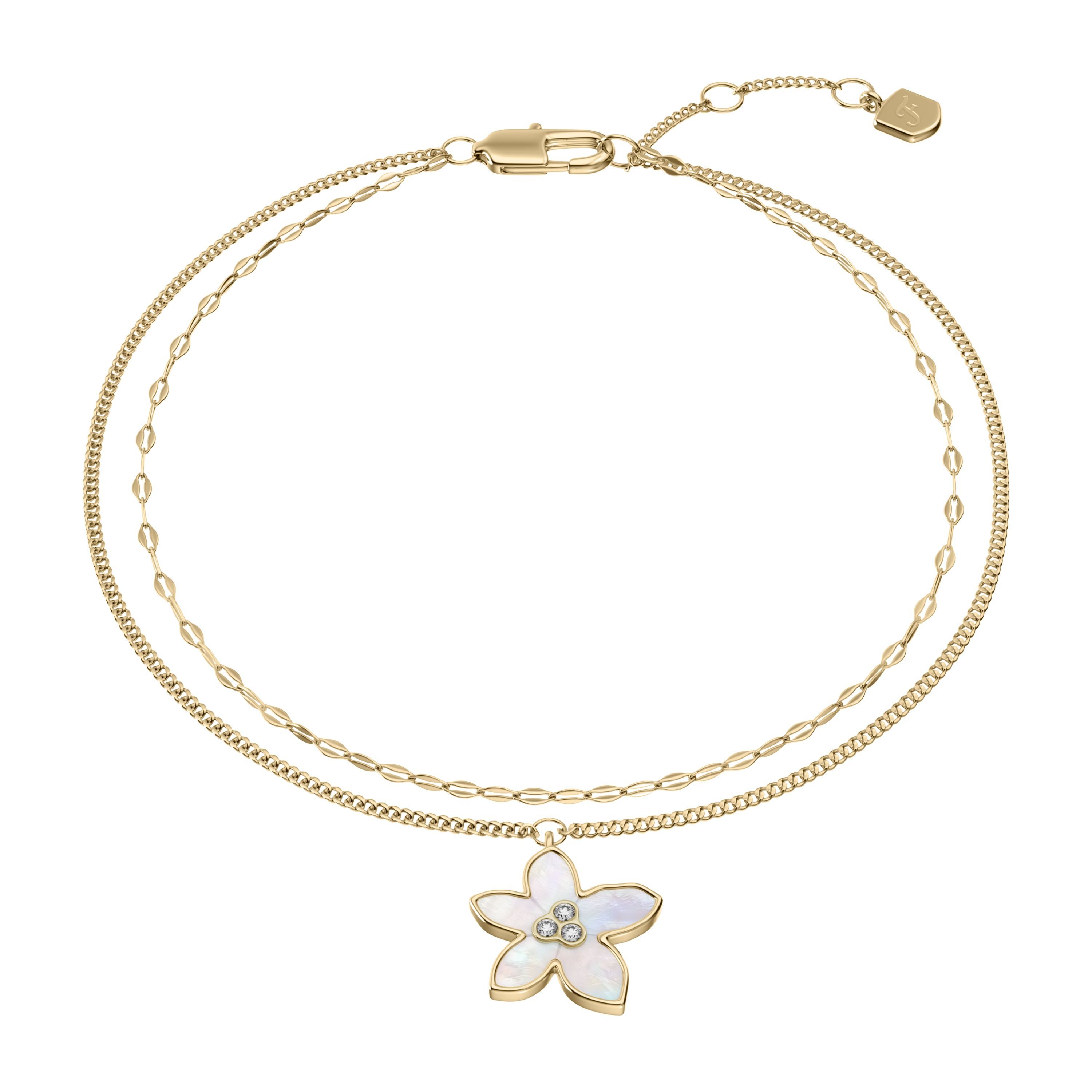 Fossil Armband Schmuck Geschenk Edelstahl Armschmuck Blume Sutton, mit Glasstein - mit Perlmutt